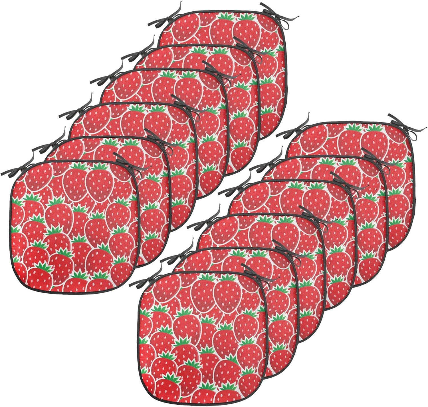 imageAmbesonne Fruits Chair Seating Cushion Set of 8 Retro Valentine Theme with Strawberry Love Happiness Merry Lucky Image AntiSlip Seat Padding for Kitchen amp Patio 16x16 Eggshell Ruby Army GreenRed Hunter Green