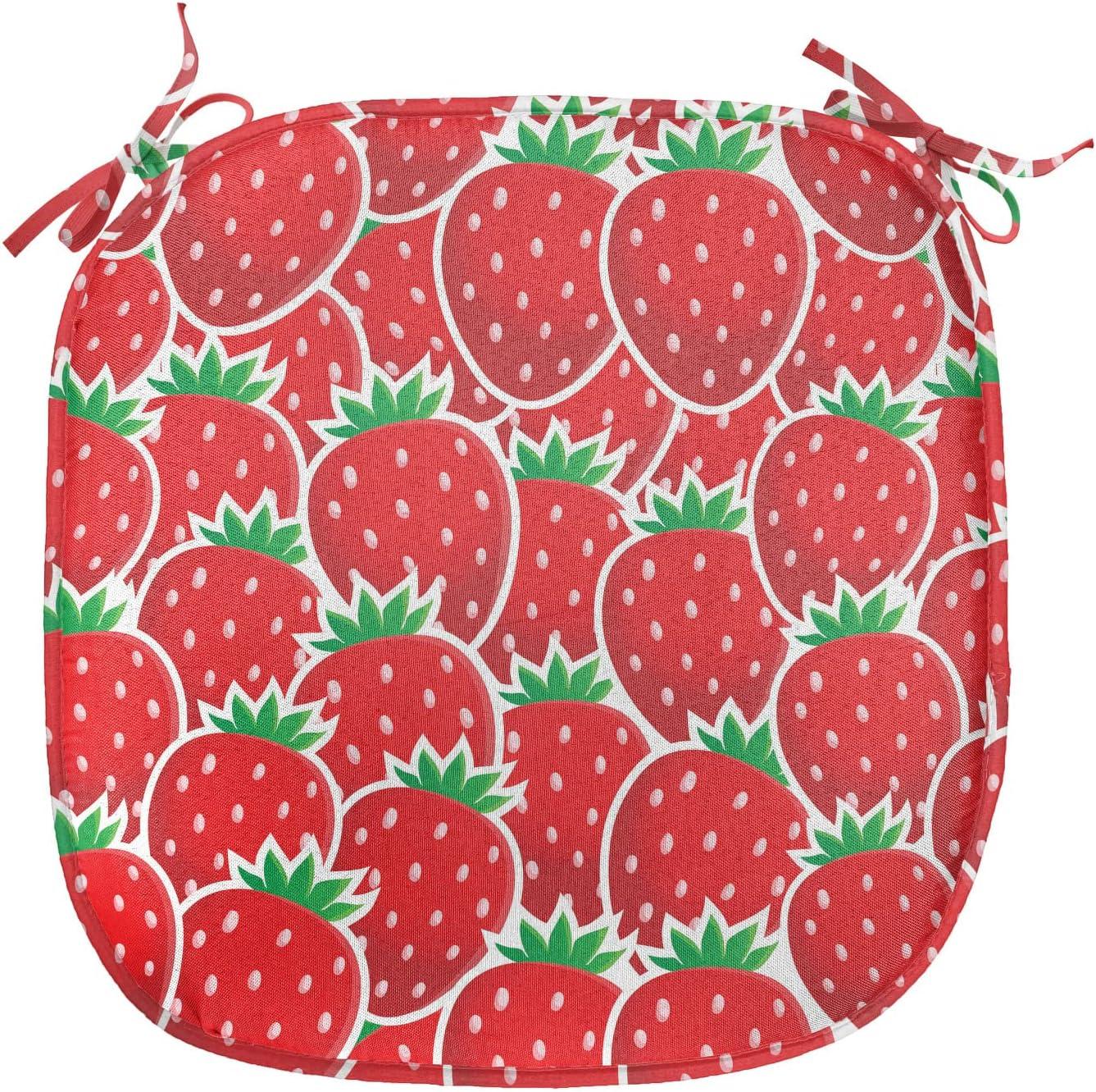 imageAmbesonne Fruits Chair Seating Cushion Set of 8 Retro Valentine Theme with Strawberry Love Happiness Merry Lucky Image AntiSlip Seat Padding for Kitchen amp Patio 16x16 Eggshell Ruby Army GreenRed Hunter Green