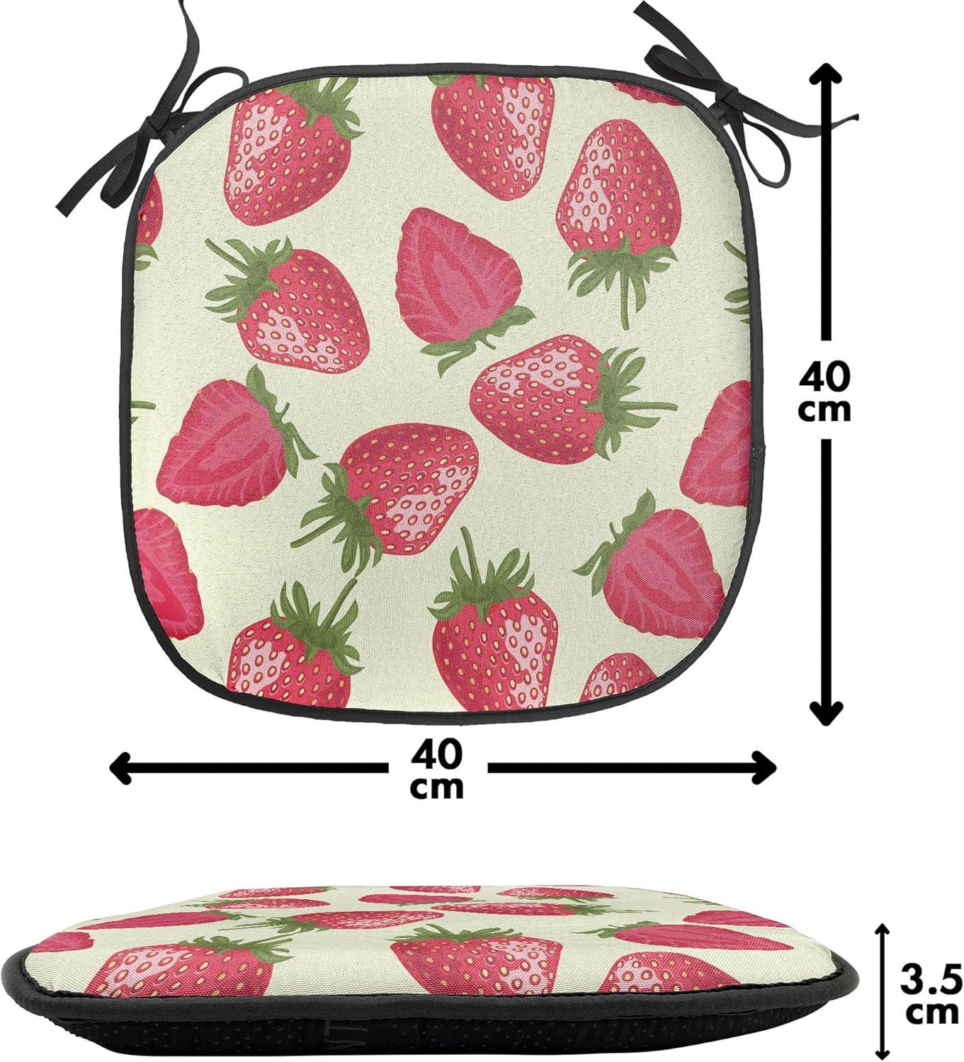 imageAmbesonne Fruits Chair Seating Cushion Set of 8 Retro Valentine Theme with Strawberry Love Happiness Merry Lucky Image AntiSlip Seat Padding for Kitchen amp Patio 16x16 Eggshell Ruby Army GreenEggshell Red Olive Green