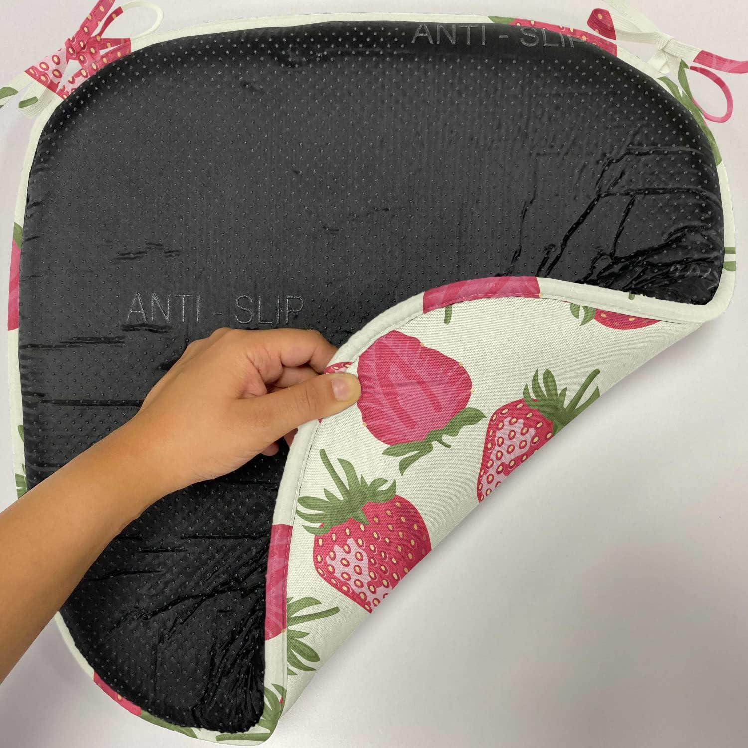 imageAmbesonne Fruits Chair Seating Cushion Set of 8 Retro Valentine Theme with Strawberry Love Happiness Merry Lucky Image AntiSlip Seat Padding for Kitchen amp Patio 16x16 Eggshell Ruby Army GreenEggshell Red Olive Green