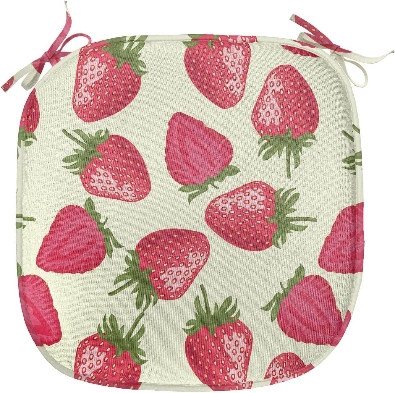 imageAmbesonne Fruits Chair Seating Cushion Set of 8 Retro Valentine Theme with Strawberry Love Happiness Merry Lucky Image AntiSlip Seat Padding for Kitchen amp Patio 16x16 Eggshell Ruby Army GreenEggshell Red Olive Green