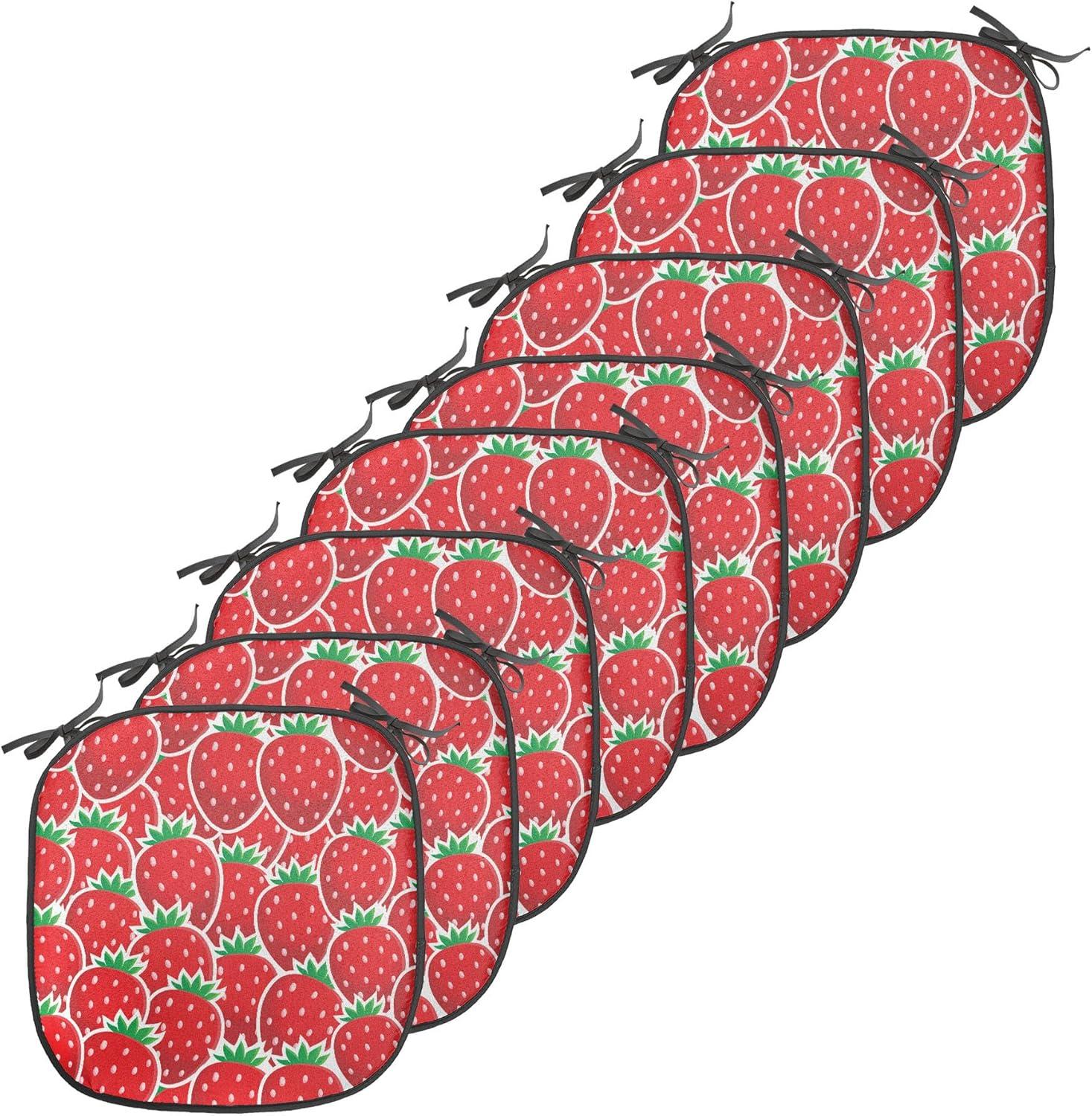 imageAmbesonne Fruits Chair Seating Cushion Set of 8 Retro Valentine Theme with Strawberry Love Happiness Merry Lucky Image AntiSlip Seat Padding for Kitchen amp Patio 16x16 Eggshell Ruby Army GreenRed Hunter Green