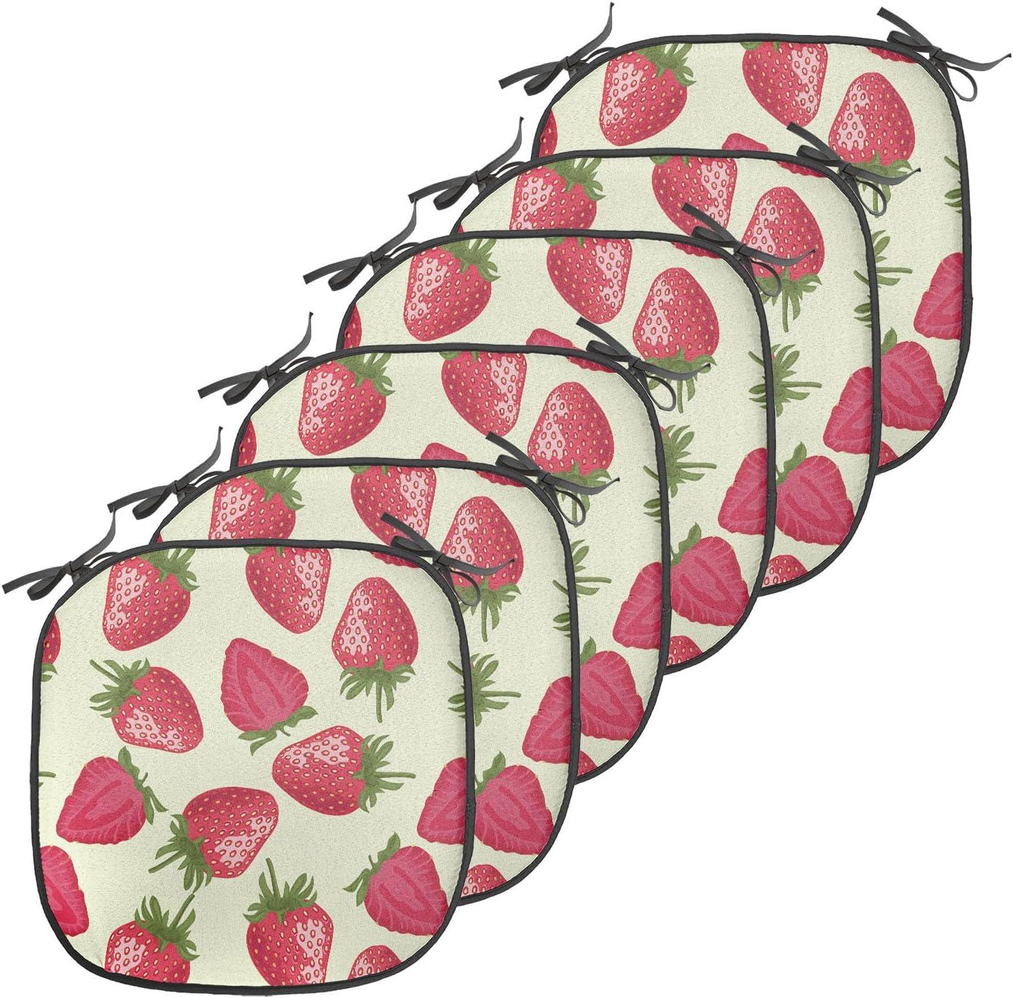 imageAmbesonne Fruits Chair Seating Cushion Set of 8 Retro Valentine Theme with Strawberry Love Happiness Merry Lucky Image AntiSlip Seat Padding for Kitchen amp Patio 16x16 Eggshell Ruby Army GreenEggshell Red Olive Green