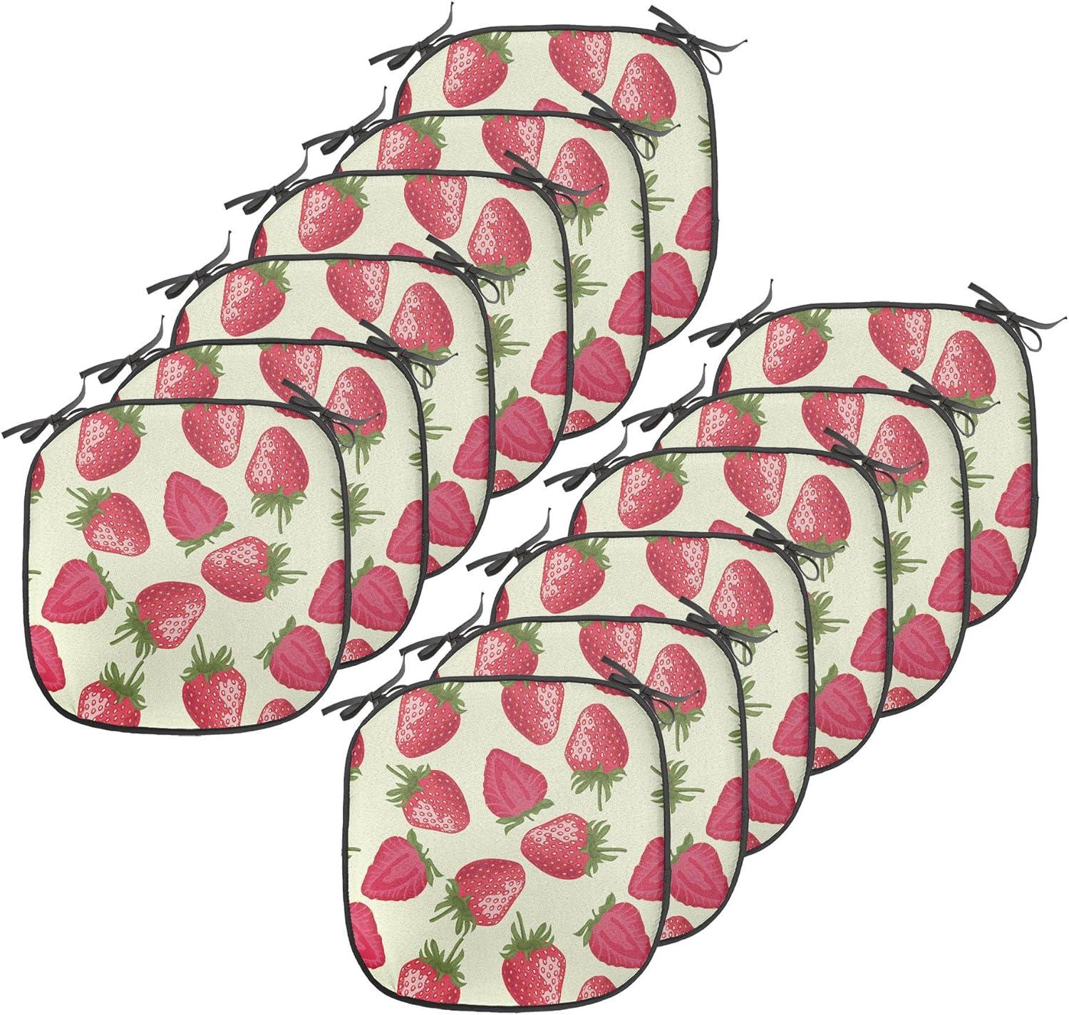 imageAmbesonne Fruits Chair Seating Cushion Set of 8 Retro Valentine Theme with Strawberry Love Happiness Merry Lucky Image AntiSlip Seat Padding for Kitchen amp Patio 16x16 Eggshell Ruby Army GreenEggshell Red Olive Green