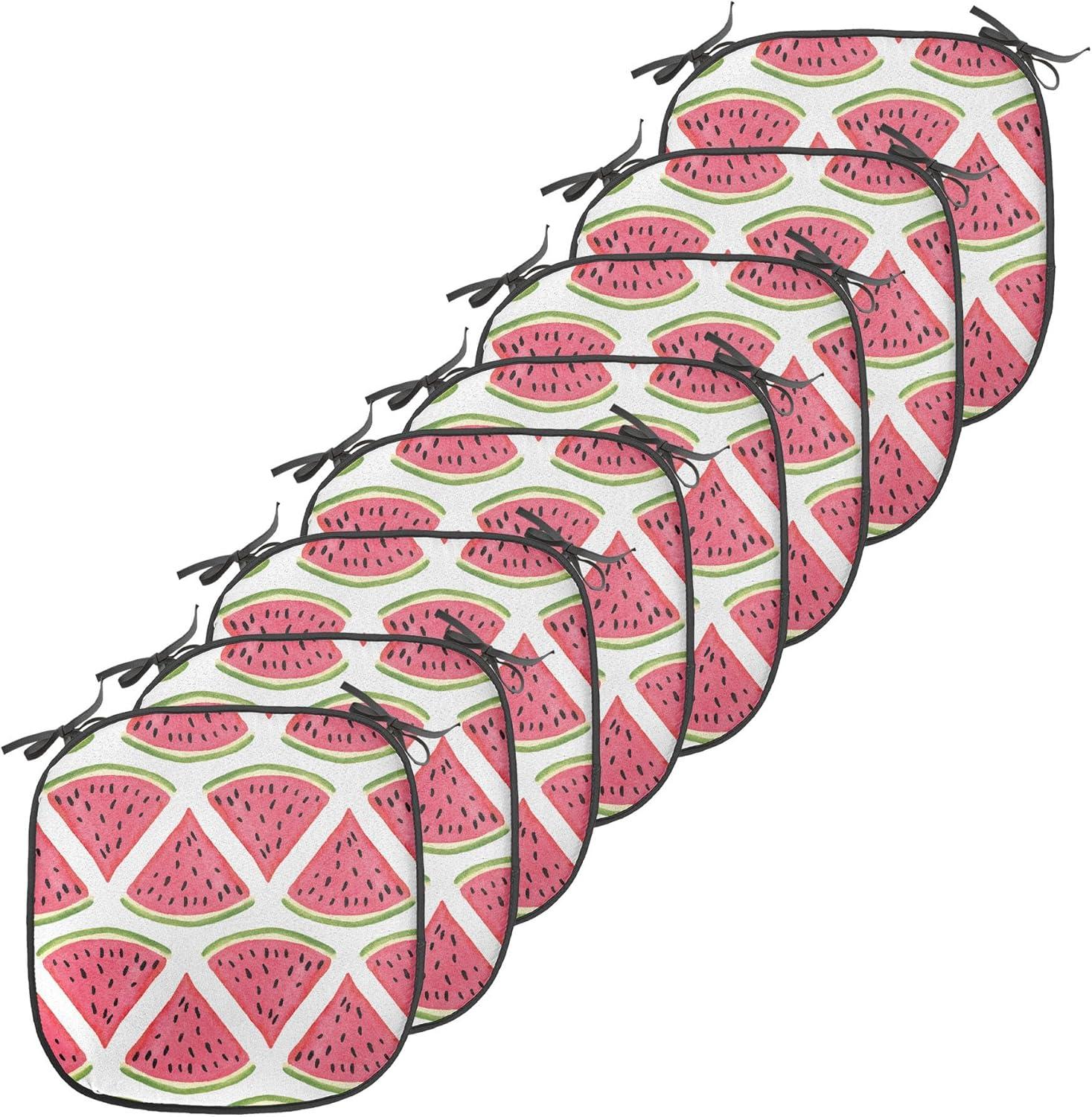 imageAmbesonne Fruits Chair Seating Cushion Set of 8 Retro Valentine Theme with Strawberry Love Happiness Merry Lucky Image AntiSlip Seat Padding for Kitchen amp Patio 16x16 Eggshell Ruby Army GreenDark Coral Fern Green