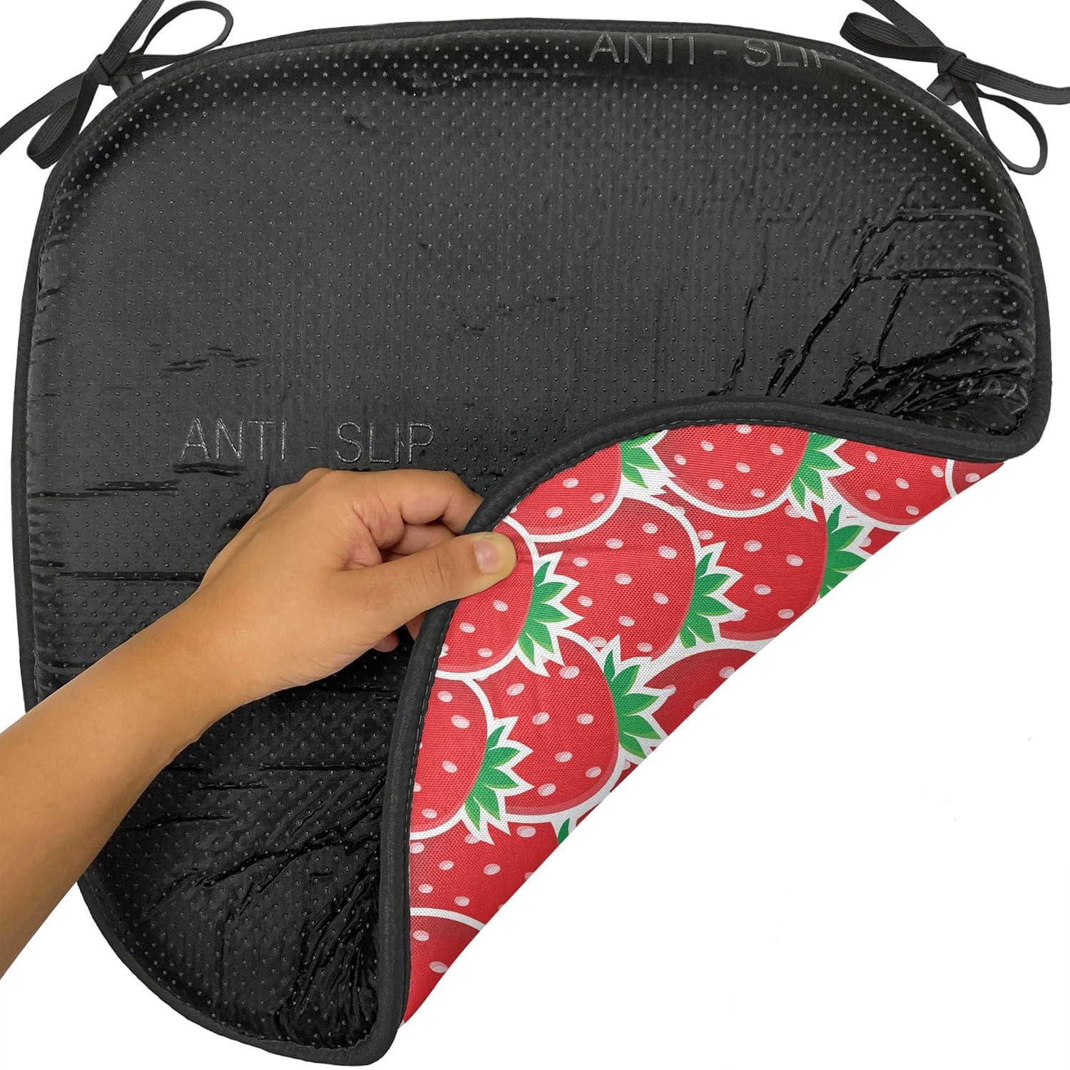 imageAmbesonne Fruits Chair Seating Cushion Set of 8 Retro Valentine Theme with Strawberry Love Happiness Merry Lucky Image AntiSlip Seat Padding for Kitchen amp Patio 16x16 Eggshell Ruby Army GreenRed Hunter Green