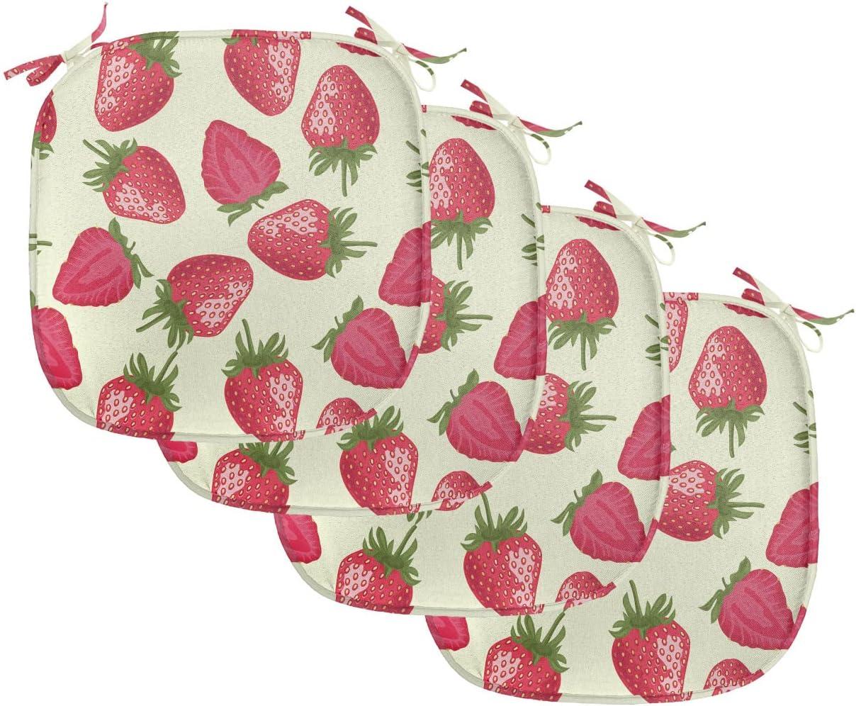 imageAmbesonne Fruits Chair Seating Cushion Set of 8 Retro Valentine Theme with Strawberry Love Happiness Merry Lucky Image AntiSlip Seat Padding for Kitchen amp Patio 16x16 Eggshell Ruby Army GreenEggshell Red Olive Green
