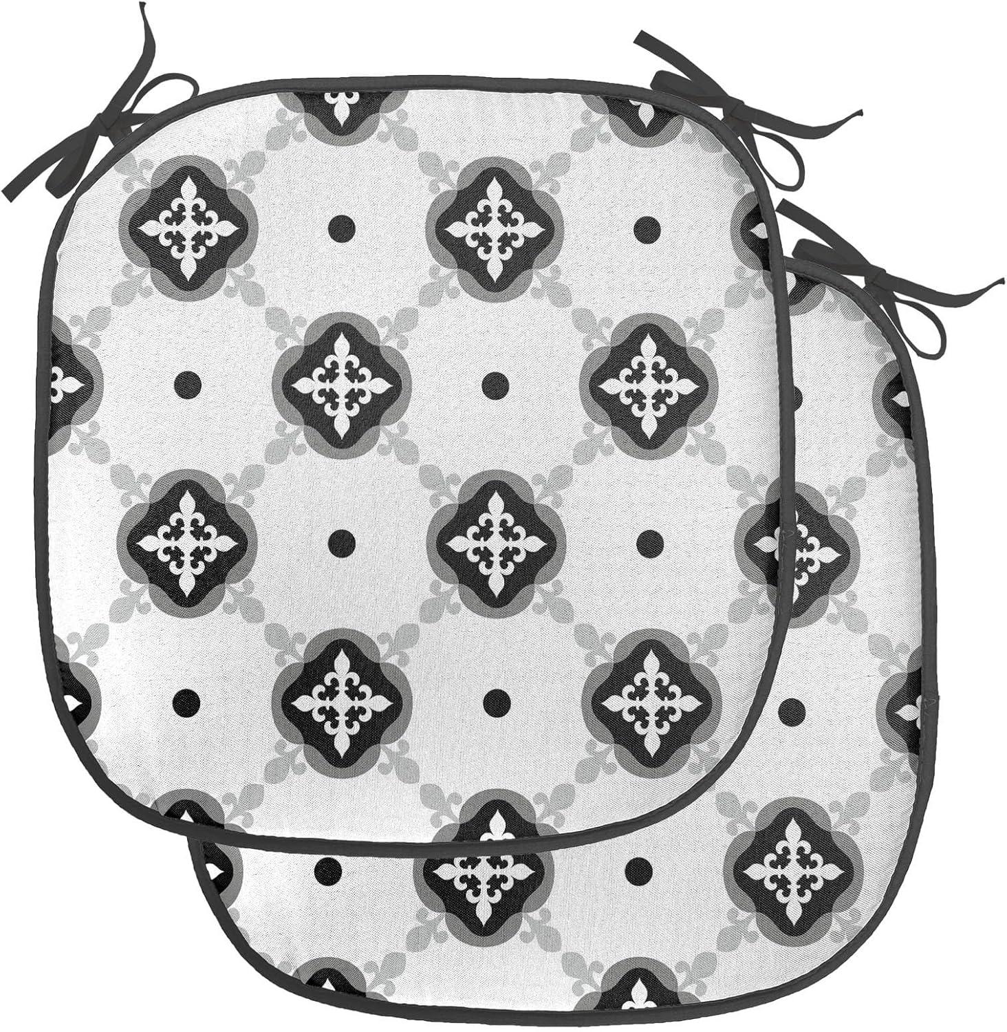 imageAmbesonne Hearts Chair Seating Cushion Set of 8 Valentines Day Themed Ornate Romantic Pink Circles and Shapes on Dark Background AntiSlip Seat Padding for Kitchen amp Patio 16x16 Pink BrownGrey Black and White