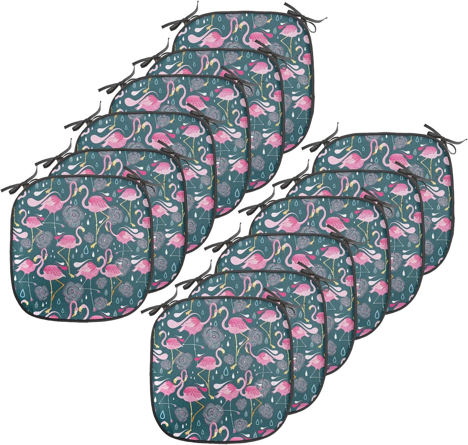 imageAmbesonne Hearts Chair Seating Cushion Set of 8 Valentines Day Themed Ornate Romantic Pink Circles and Shapes on Dark Background AntiSlip Seat Padding for Kitchen amp Patio 16x16 Pink BrownDark Green Pale Pink