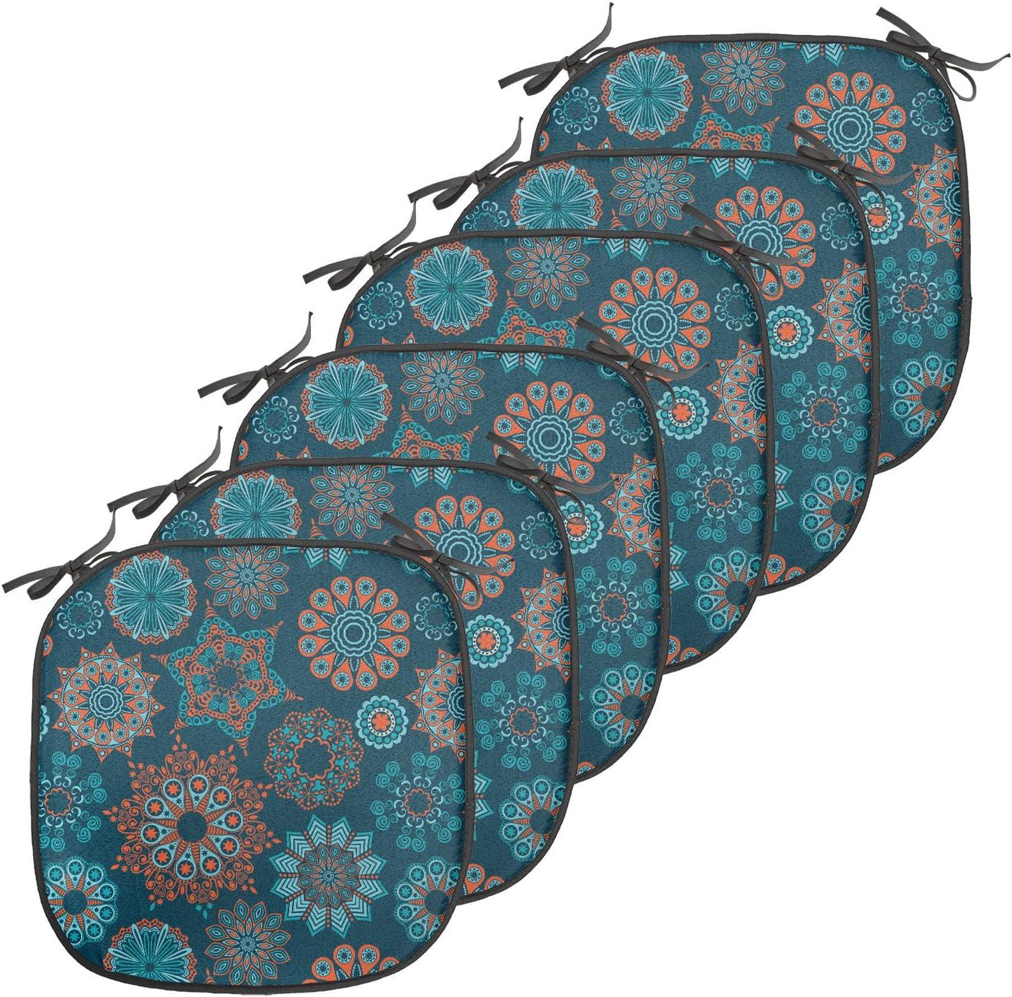 imageAmbesonne Hearts Chair Seating Cushion Set of 8 Valentines Day Themed Ornate Romantic Pink Circles and Shapes on Dark Background AntiSlip Seat Padding for Kitchen amp Patio 16x16 Pink BrownOrange Dark Blue