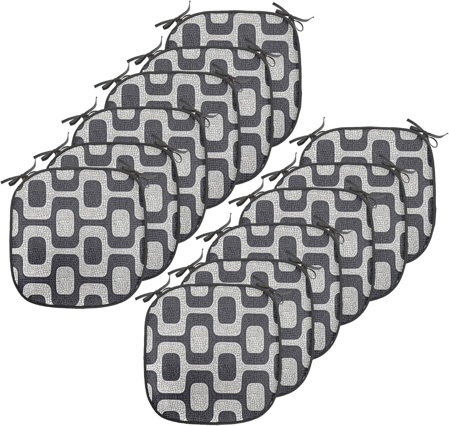 imageAmbesonne Hearts Chair Seating Cushion Set of 8 Valentines Day Themed Ornate Romantic Pink Circles and Shapes on Dark Background AntiSlip Seat Padding for Kitchen amp Patio 16x16 Pink BrownBlack Pale Grey White