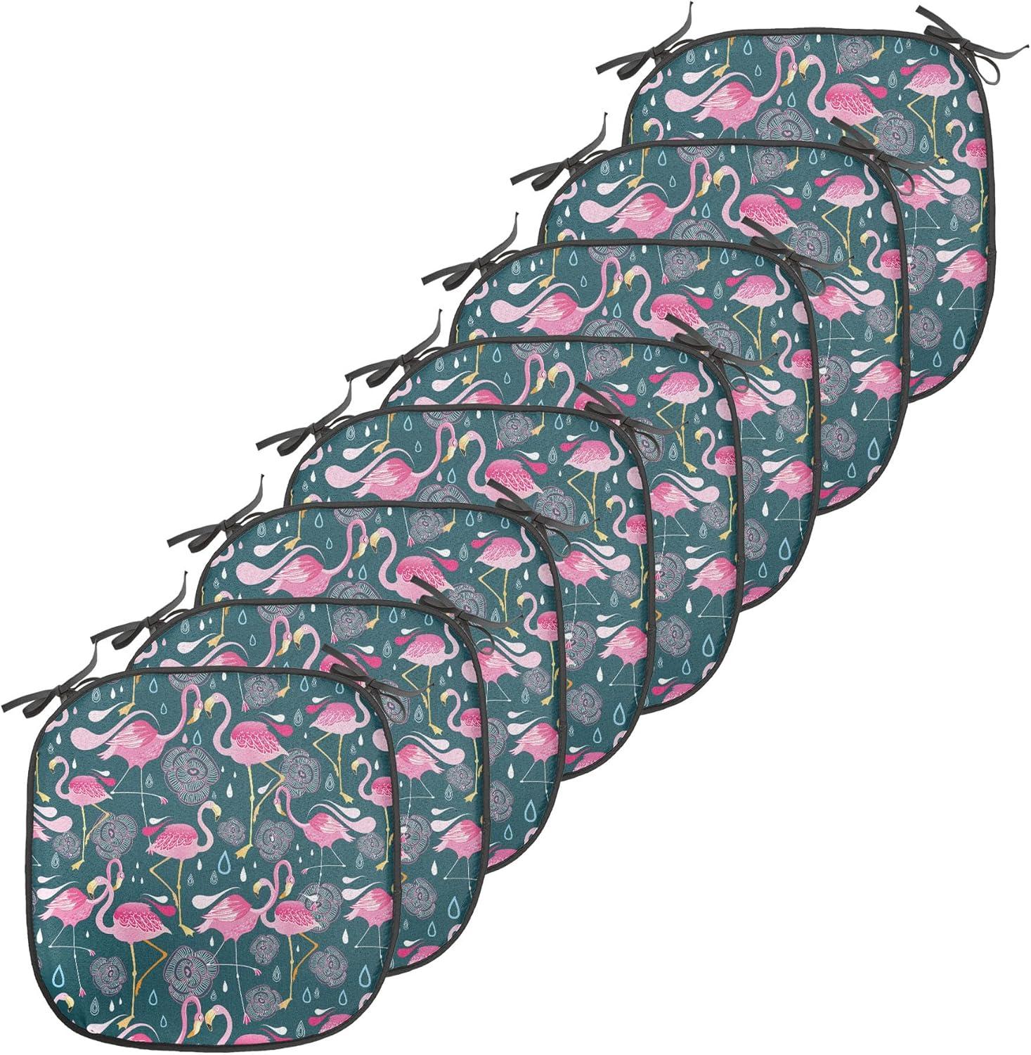 imageAmbesonne Hearts Chair Seating Cushion Set of 8 Valentines Day Themed Ornate Romantic Pink Circles and Shapes on Dark Background AntiSlip Seat Padding for Kitchen amp Patio 16x16 Pink BrownDark Green Pale Pink
