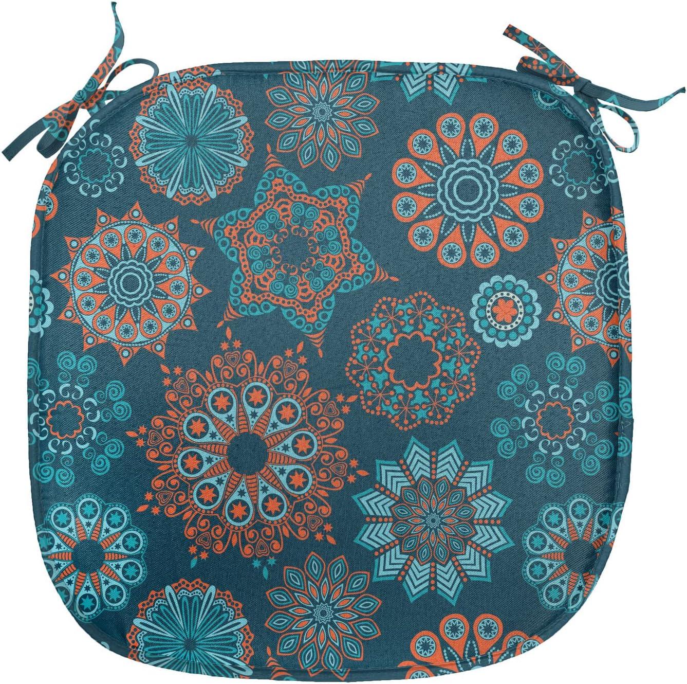 imageAmbesonne Hearts Chair Seating Cushion Set of 8 Valentines Day Themed Ornate Romantic Pink Circles and Shapes on Dark Background AntiSlip Seat Padding for Kitchen amp Patio 16x16 Pink BrownOrange Dark Blue