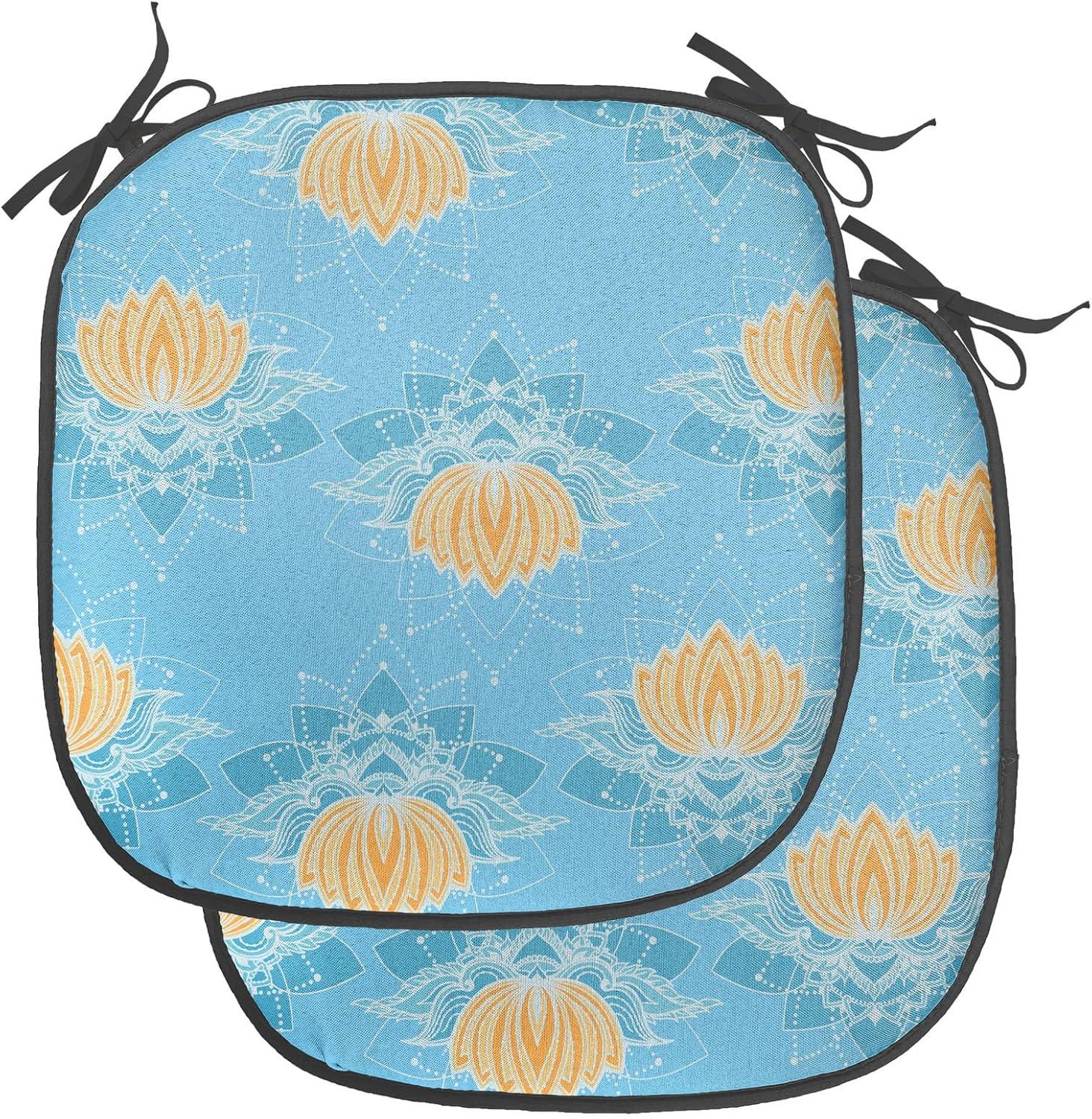 imageAmbesonne Hearts Chair Seating Cushion Set of 8 Valentines Day Themed Ornate Romantic Pink Circles and Shapes on Dark Background AntiSlip Seat Padding for Kitchen amp Patio 16x16 Pink BrownMarigold Blue White