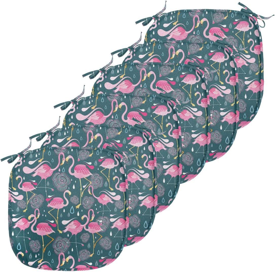 imageAmbesonne Hearts Chair Seating Cushion Set of 8 Valentines Day Themed Ornate Romantic Pink Circles and Shapes on Dark Background AntiSlip Seat Padding for Kitchen amp Patio 16x16 Pink BrownDark Green Pale Pink