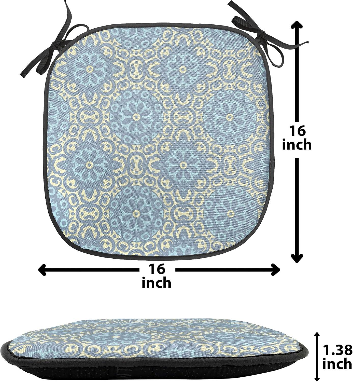 imageAmbesonne Hearts Chair Seating Cushion Set of 8 Valentines Day Themed Ornate Romantic Pink Circles and Shapes on Dark Background AntiSlip Seat Padding for Kitchen amp Patio 16x16 Pink BrownPale Blue Pale Yellow