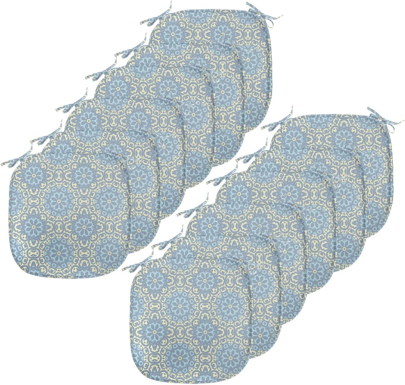 imageAmbesonne Hearts Chair Seating Cushion Set of 8 Valentines Day Themed Ornate Romantic Pink Circles and Shapes on Dark Background AntiSlip Seat Padding for Kitchen amp Patio 16x16 Pink BrownPale Blue Pale Yellow
