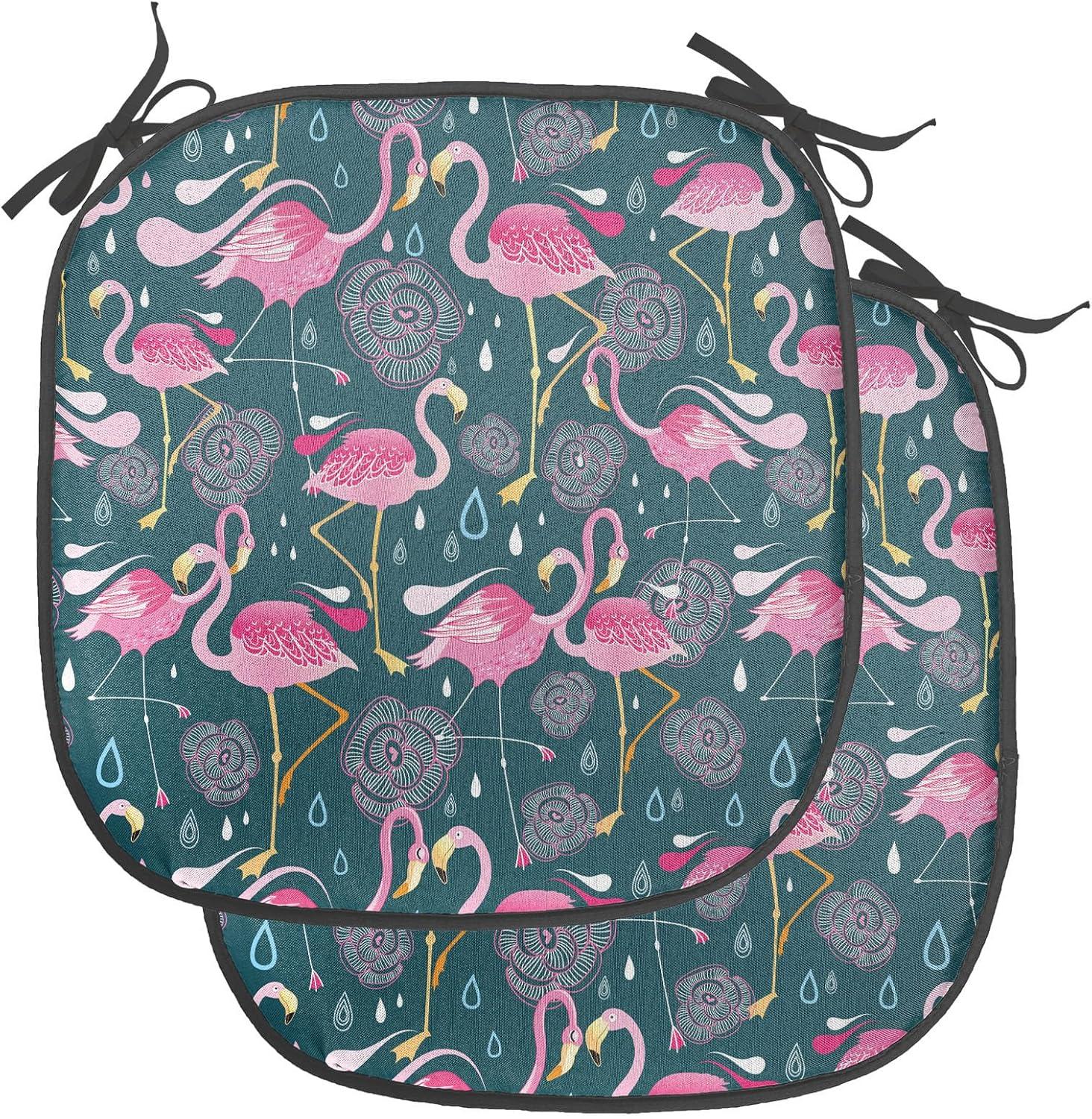 imageAmbesonne Hearts Chair Seating Cushion Set of 8 Valentines Day Themed Ornate Romantic Pink Circles and Shapes on Dark Background AntiSlip Seat Padding for Kitchen amp Patio 16x16 Pink BrownDark Green Pale Pink