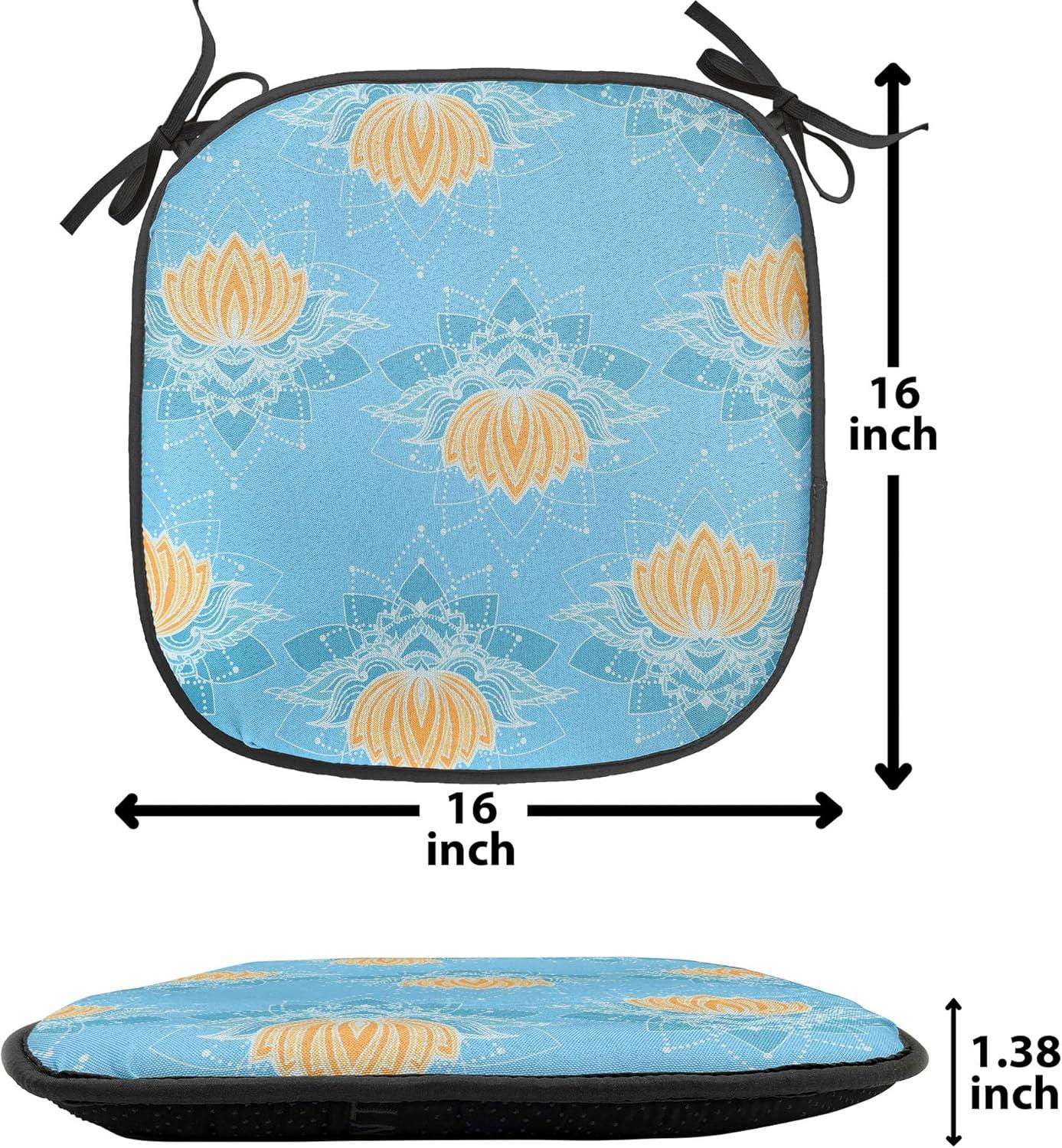 imageAmbesonne Hearts Chair Seating Cushion Set of 8 Valentines Day Themed Ornate Romantic Pink Circles and Shapes on Dark Background AntiSlip Seat Padding for Kitchen amp Patio 16x16 Pink BrownMarigold Blue White