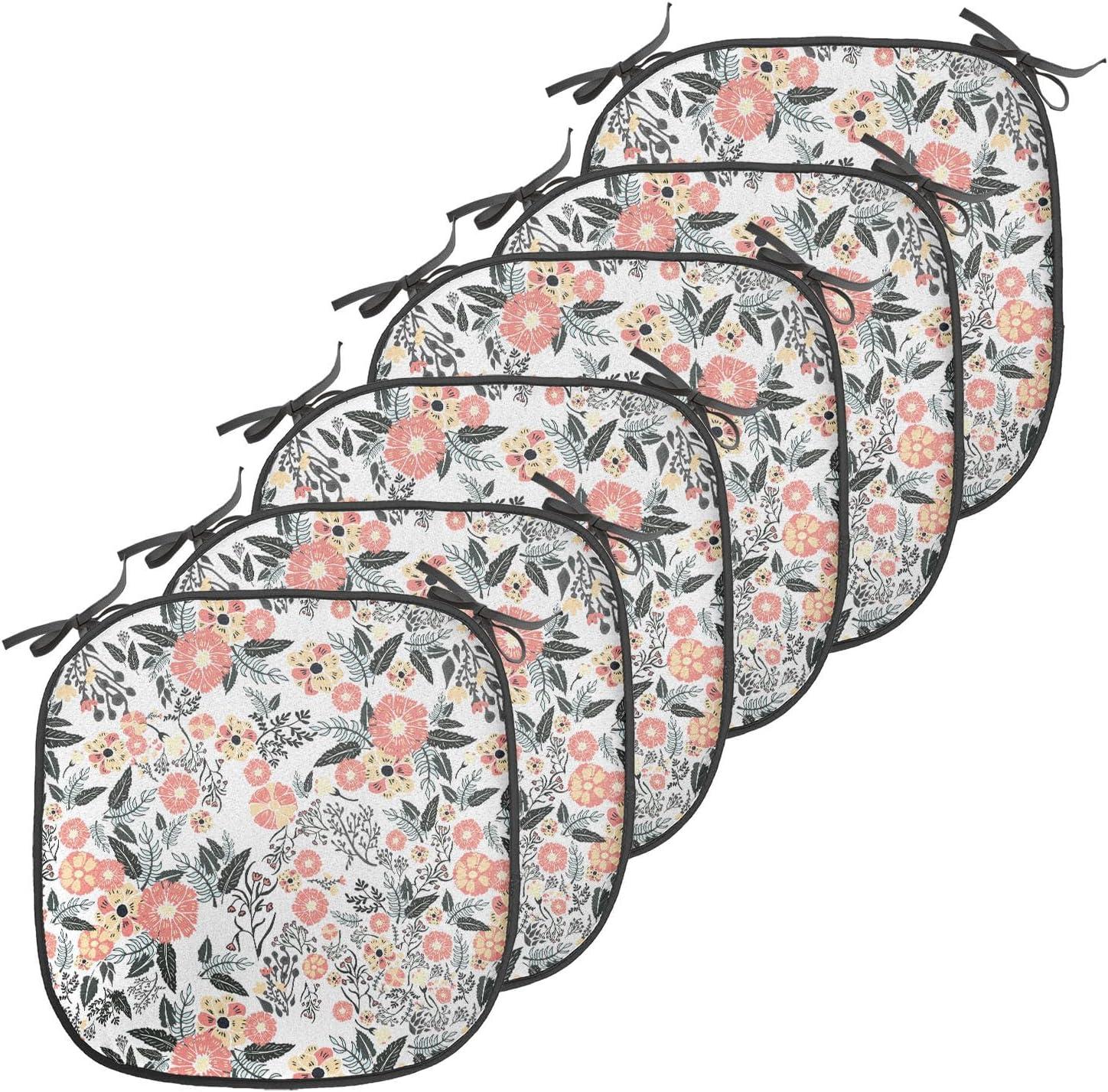 imageAmbesonne Hearts Chair Seating Cushion Set of 8 Valentines Day Themed Ornate Romantic Pink Circles and Shapes on Dark Background AntiSlip Seat Padding for Kitchen amp Patio 16x16 Pink BrownCharcoal Grey Mustard