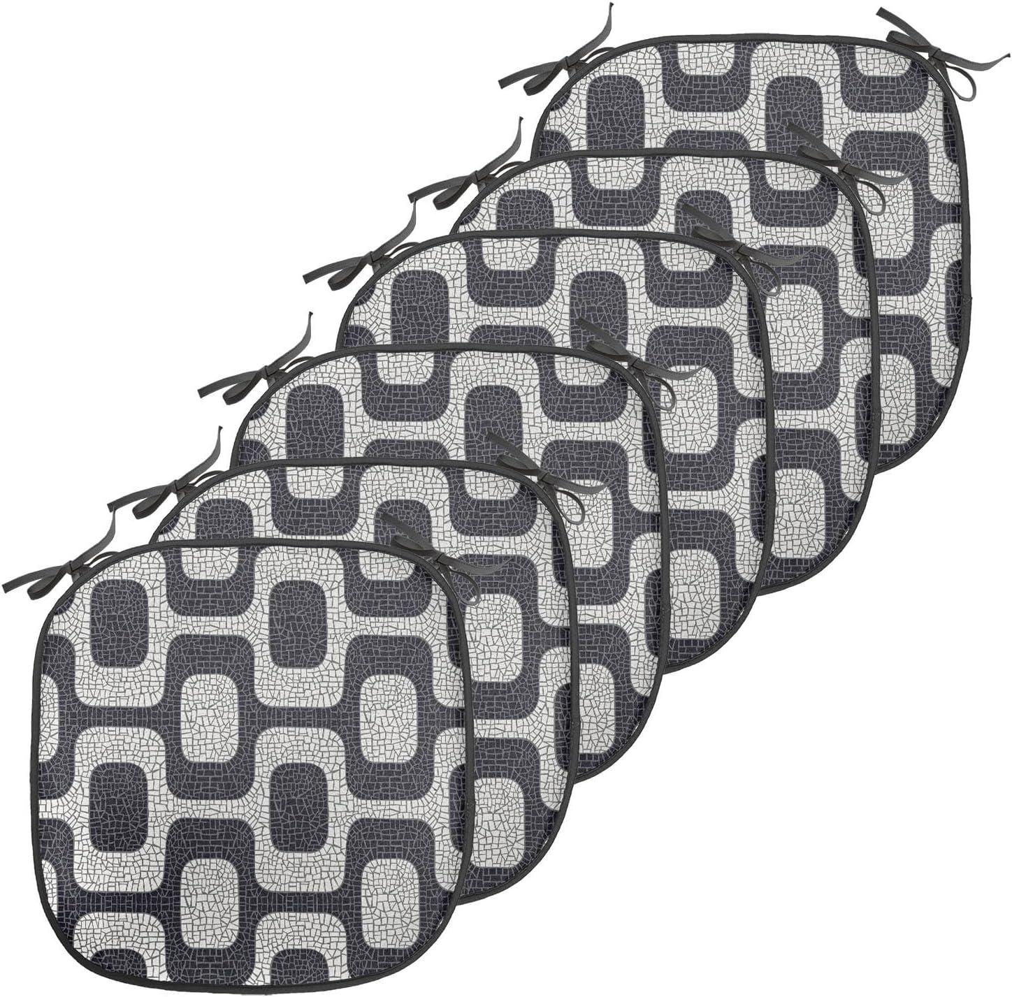 imageAmbesonne Hearts Chair Seating Cushion Set of 8 Valentines Day Themed Ornate Romantic Pink Circles and Shapes on Dark Background AntiSlip Seat Padding for Kitchen amp Patio 16x16 Pink BrownBlack Pale Grey White