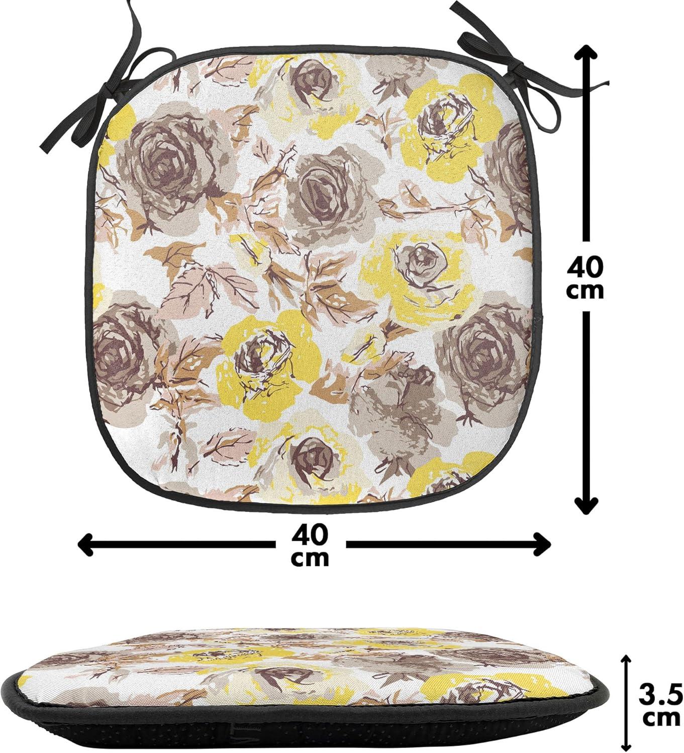 imageAmbesonne Love Chair Seating Cushion Set of 4 Hipster Hearts Pattern with Love You Texts Heart Shapes Valentines Day Theme AntiSlip Seat Padding for Kitchen amp Patio 16x16 Vermilion MulticolorYellow Beige Brown