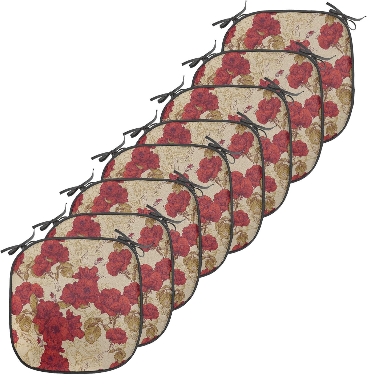imageAmbesonne Love Chair Seating Cushion Set of 4 Hipster Hearts Pattern with Love You Texts Heart Shapes Valentines Day Theme AntiSlip Seat Padding for Kitchen amp Patio 16x16 Vermilion MulticolorRed Khaki Sand Brown