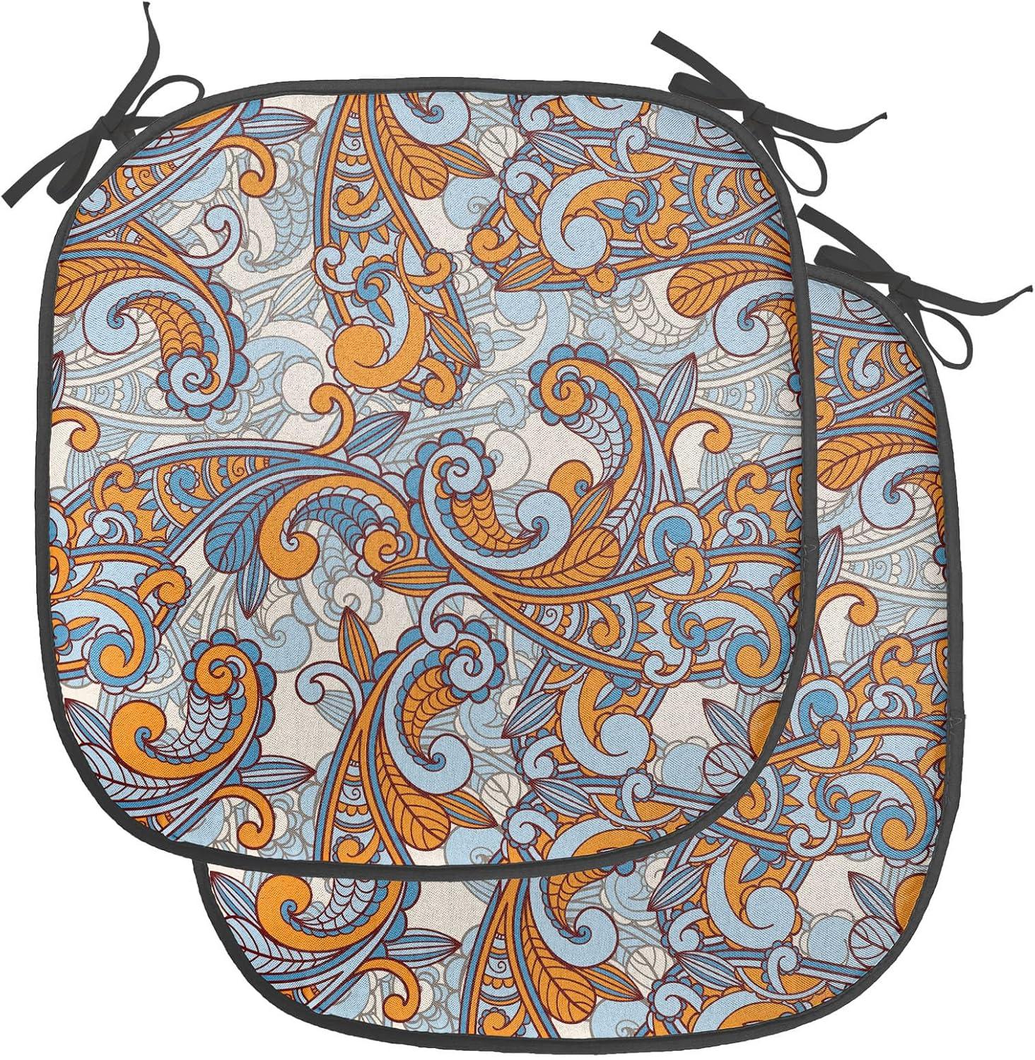 imageAmbesonne Love Chair Seating Cushion Set of 4 Hipster Hearts Pattern with Love You Texts Heart Shapes Valentines Day Theme AntiSlip Seat Padding for Kitchen amp Patio 16x16 Vermilion MulticolorOrange Pale Blue Cream