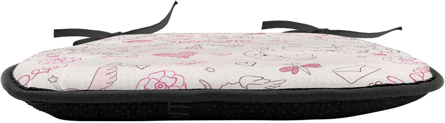 imageAmbesonne Love Chair Seating Cushion Set of 4 Hipster Hearts Pattern with Love You Texts Heart Shapes Valentines Day Theme AntiSlip Seat Padding for Kitchen amp Patio 16x16 Vermilion MulticolorPale Coral Pink Brown