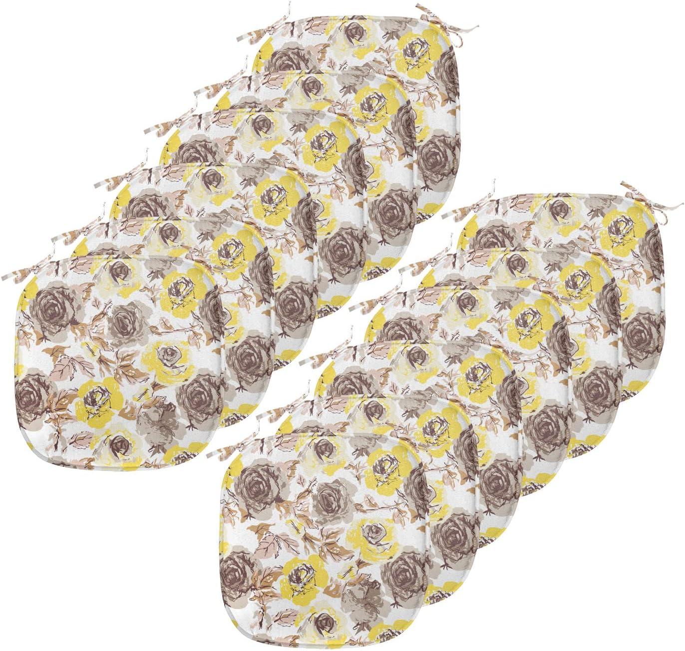 imageAmbesonne Love Chair Seating Cushion Set of 4 Hipster Hearts Pattern with Love You Texts Heart Shapes Valentines Day Theme AntiSlip Seat Padding for Kitchen amp Patio 16x16 Vermilion MulticolorYellow Beige Brown