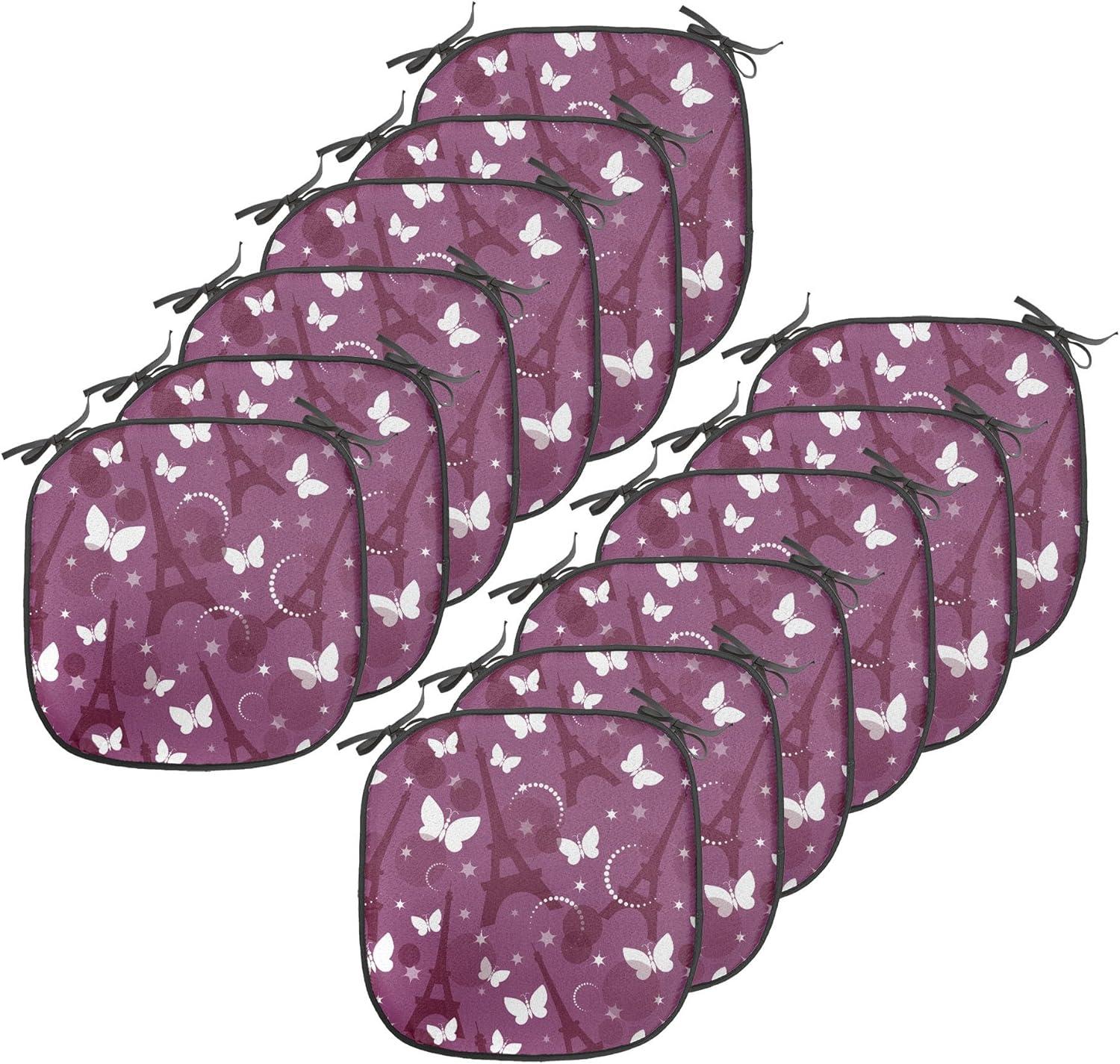 imageAmbesonne Love Chair Seating Cushion Set of 4 Hipster Hearts Pattern with Love You Texts Heart Shapes Valentines Day Theme AntiSlip Seat Padding for Kitchen amp Patio 16x16 Vermilion MulticolorViolet Plum White