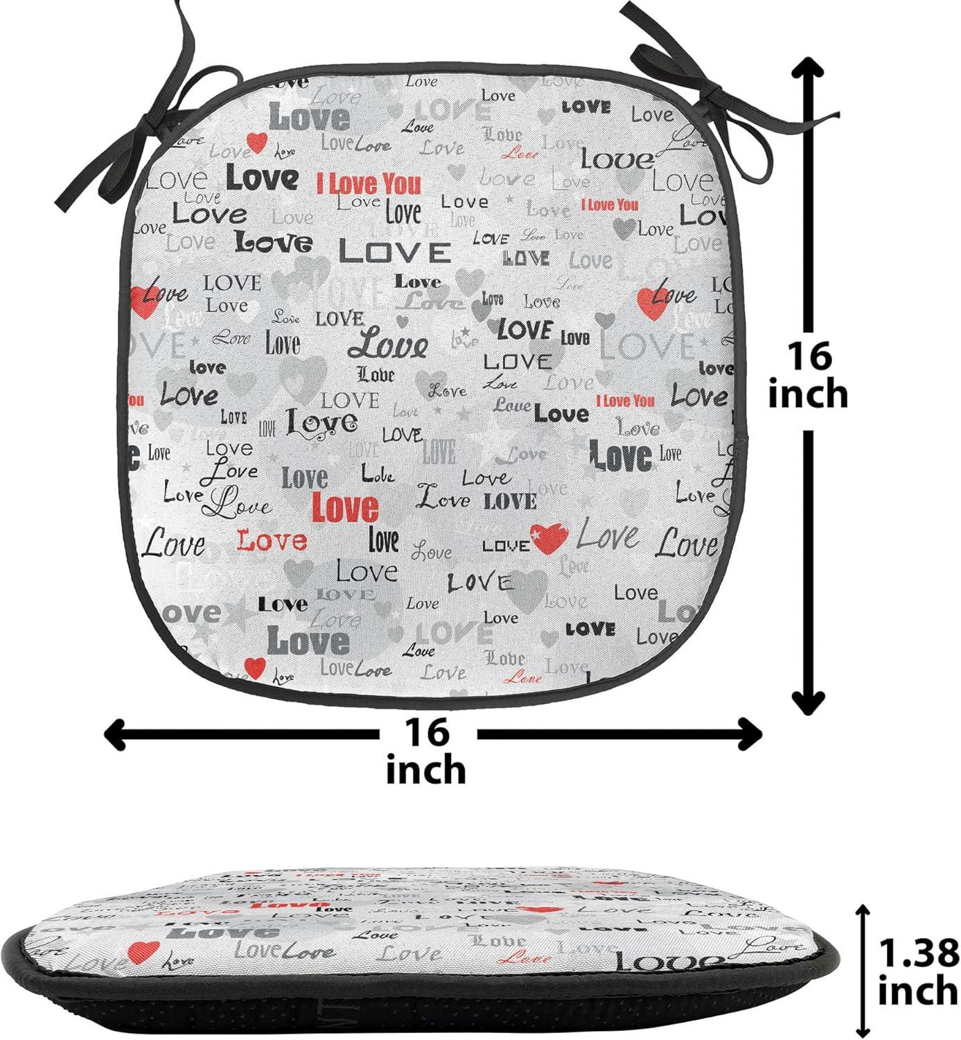 imageAmbesonne Love Chair Seating Cushion Set of 4 Hipster Hearts Pattern with Love You Texts Heart Shapes Valentines Day Theme AntiSlip Seat Padding for Kitchen amp Patio 16x16 Vermilion MulticolorGrey Black Red