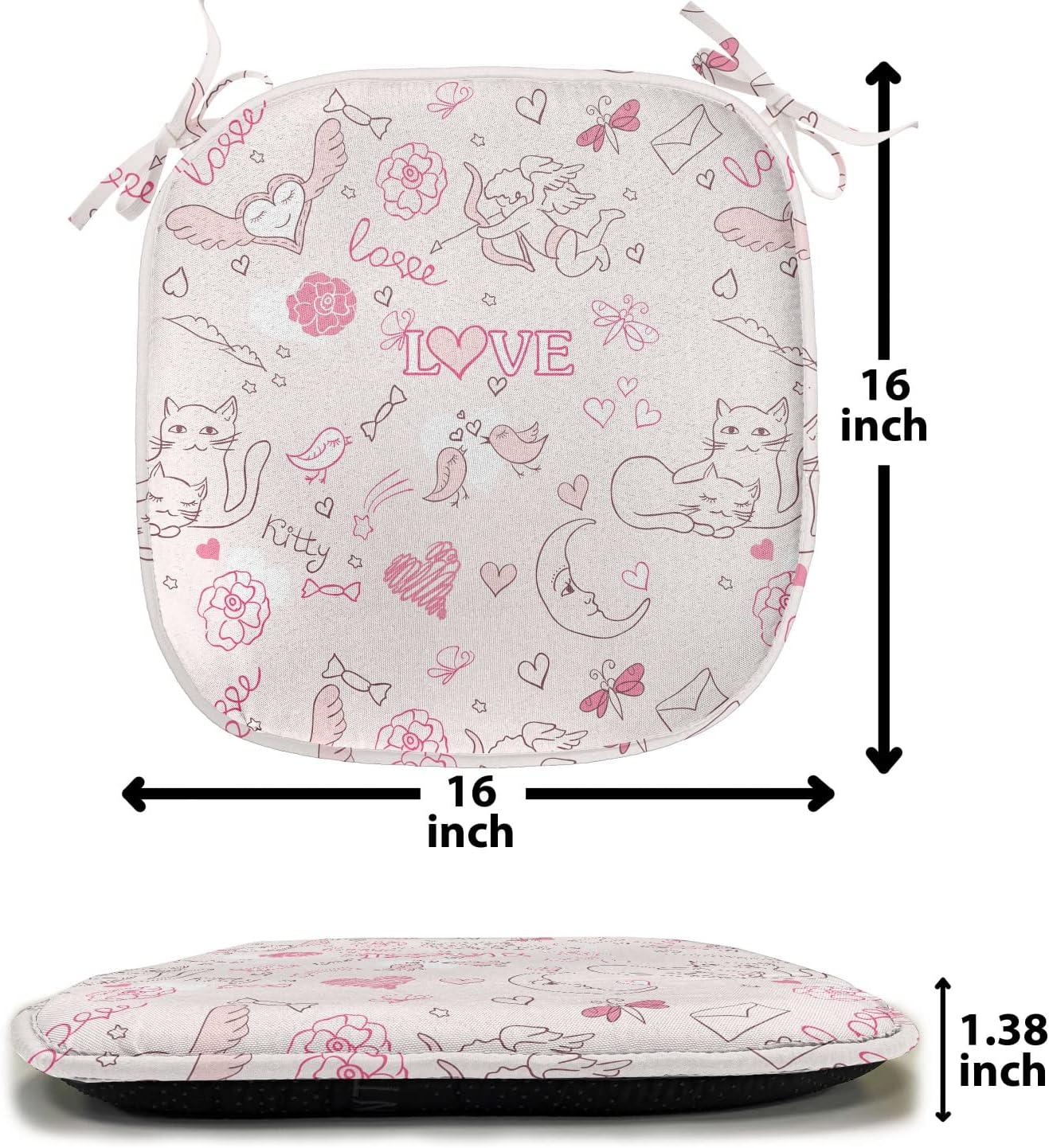 imageAmbesonne Love Chair Seating Cushion Set of 4 Hipster Hearts Pattern with Love You Texts Heart Shapes Valentines Day Theme AntiSlip Seat Padding for Kitchen amp Patio 16x16 Vermilion MulticolorPale Coral Pink Brown
