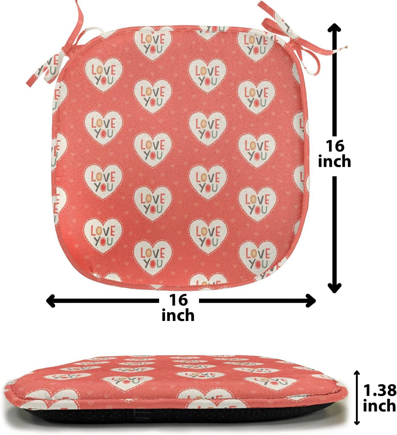 imageAmbesonne Love Chair Seating Cushion Set of 4 Hipster Hearts Pattern with Love You Texts Heart Shapes Valentines Day Theme AntiSlip Seat Padding for Kitchen amp Patio 16x16 Vermilion MulticolorVermilion Multicolor