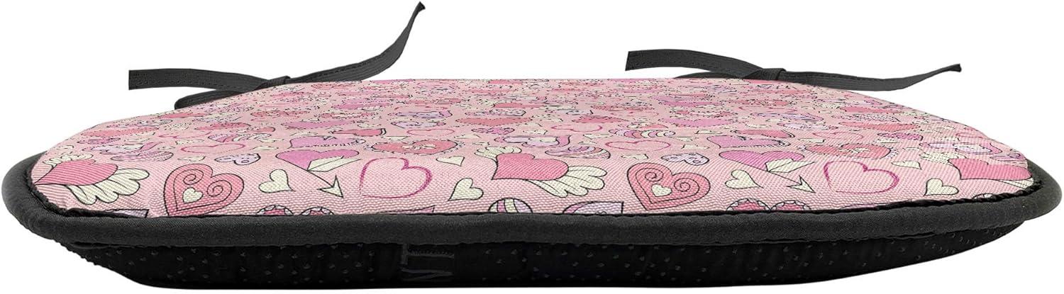 imageAmbesonne Love Chair Seating Cushion Set of 4 Hipster Hearts Pattern with Love You Texts Heart Shapes Valentines Day Theme AntiSlip Seat Padding for Kitchen amp Patio 16x16 Vermilion MulticolorCoral Pink Pale Yellow