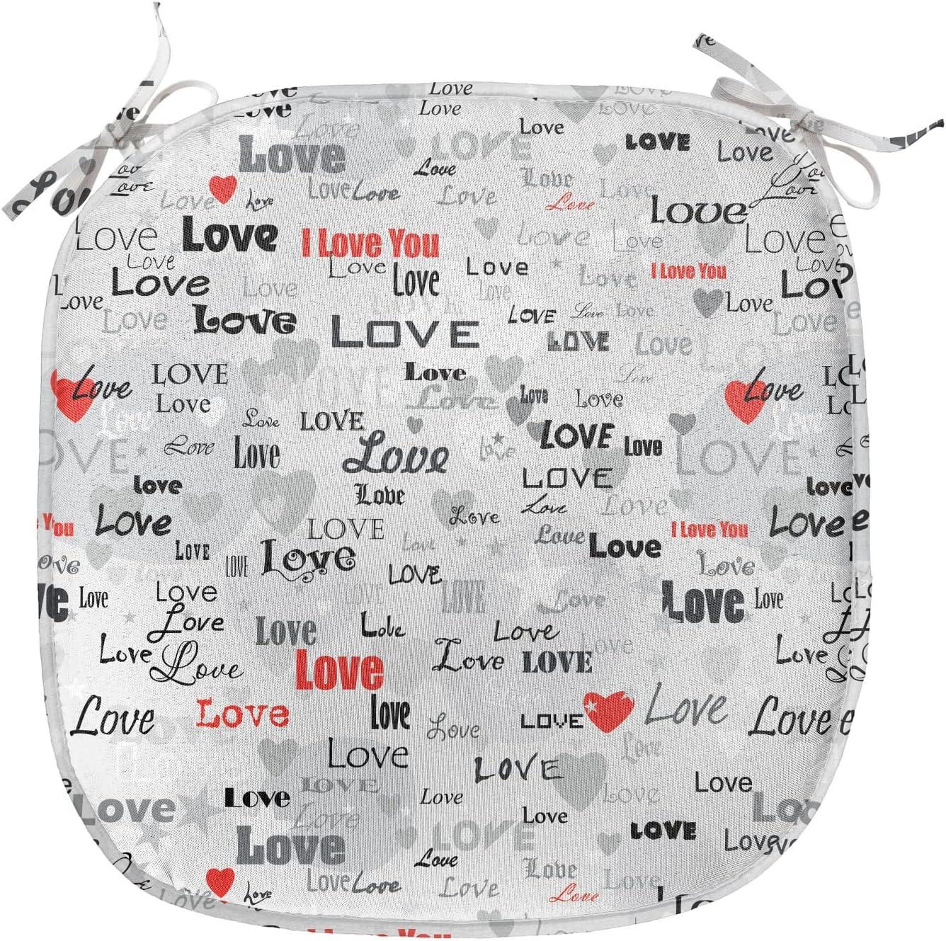 imageAmbesonne Love Chair Seating Cushion Set of 4 Hipster Hearts Pattern with Love You Texts Heart Shapes Valentines Day Theme AntiSlip Seat Padding for Kitchen amp Patio 16x16 Vermilion MulticolorGrey Black Red