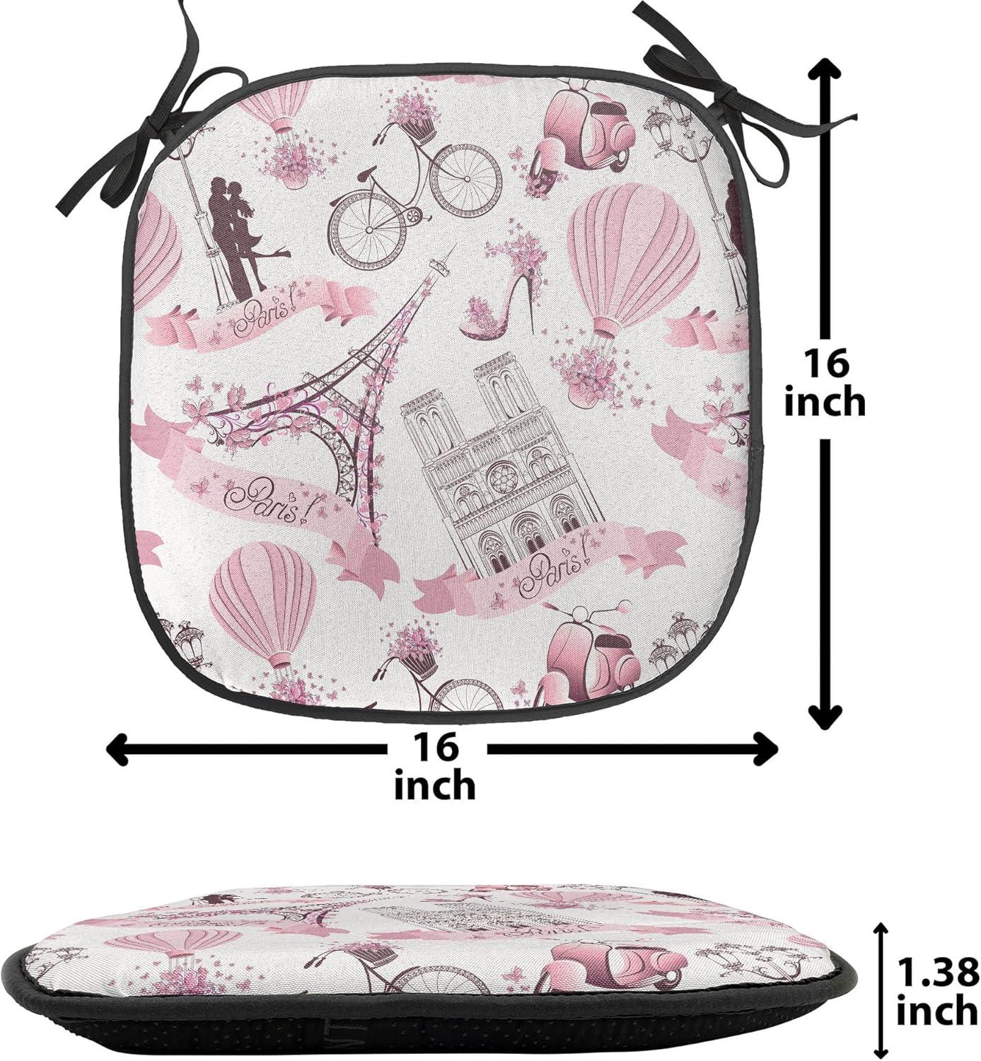 imageAmbesonne Love Chair Seating Cushion Set of 4 Hipster Hearts Pattern with Love You Texts Heart Shapes Valentines Day Theme AntiSlip Seat Padding for Kitchen amp Patio 16x16 Vermilion MulticolorRose Black White