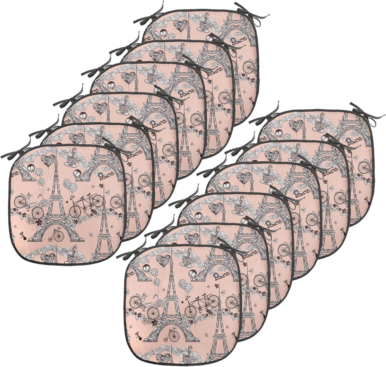 imageAmbesonne Love Chair Seating Cushion Set of 4 Hipster Hearts Pattern with Love You Texts Heart Shapes Valentines Day Theme AntiSlip Seat Padding for Kitchen amp Patio 16x16 Vermilion MulticolorPale Salmon Black White