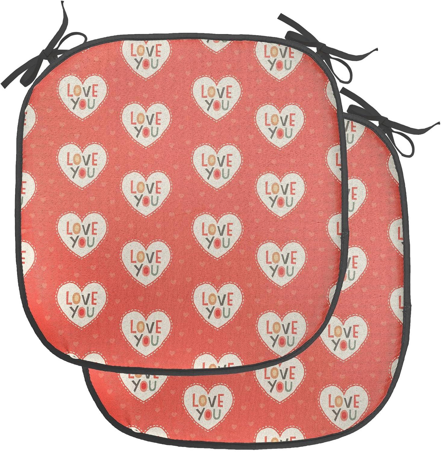 imageAmbesonne Love Chair Seating Cushion Set of 4 Hipster Hearts Pattern with Love You Texts Heart Shapes Valentines Day Theme AntiSlip Seat Padding for Kitchen amp Patio 16x16 Vermilion MulticolorVermilion Multicolor