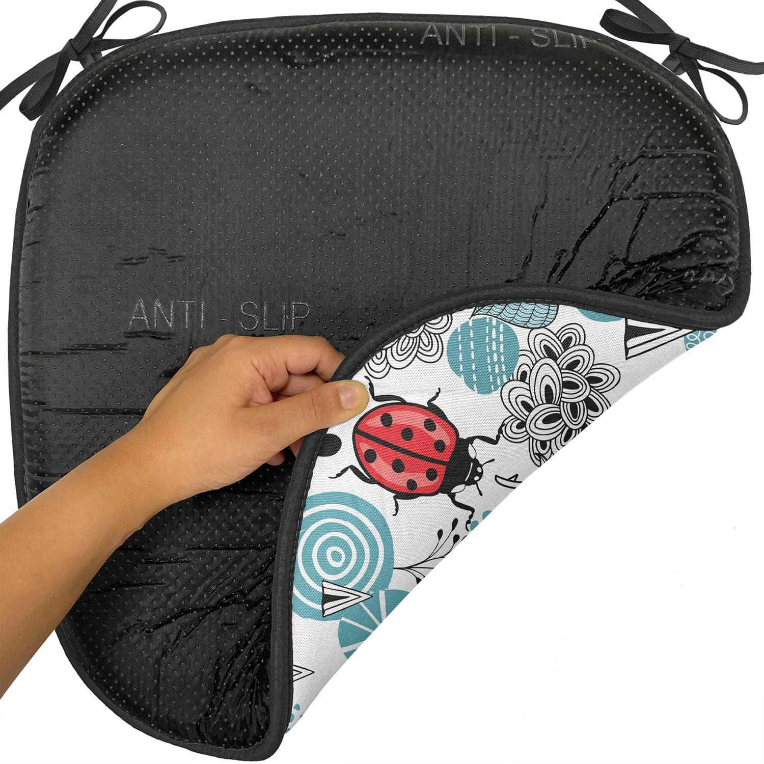 imageAmbesonne Love Chair Seating Cushion Set of 4 Hipster Hearts Pattern with Love You Texts Heart Shapes Valentines Day Theme AntiSlip Seat Padding for Kitchen amp Patio 16x16 Vermilion MulticolorPale Blue Red Black