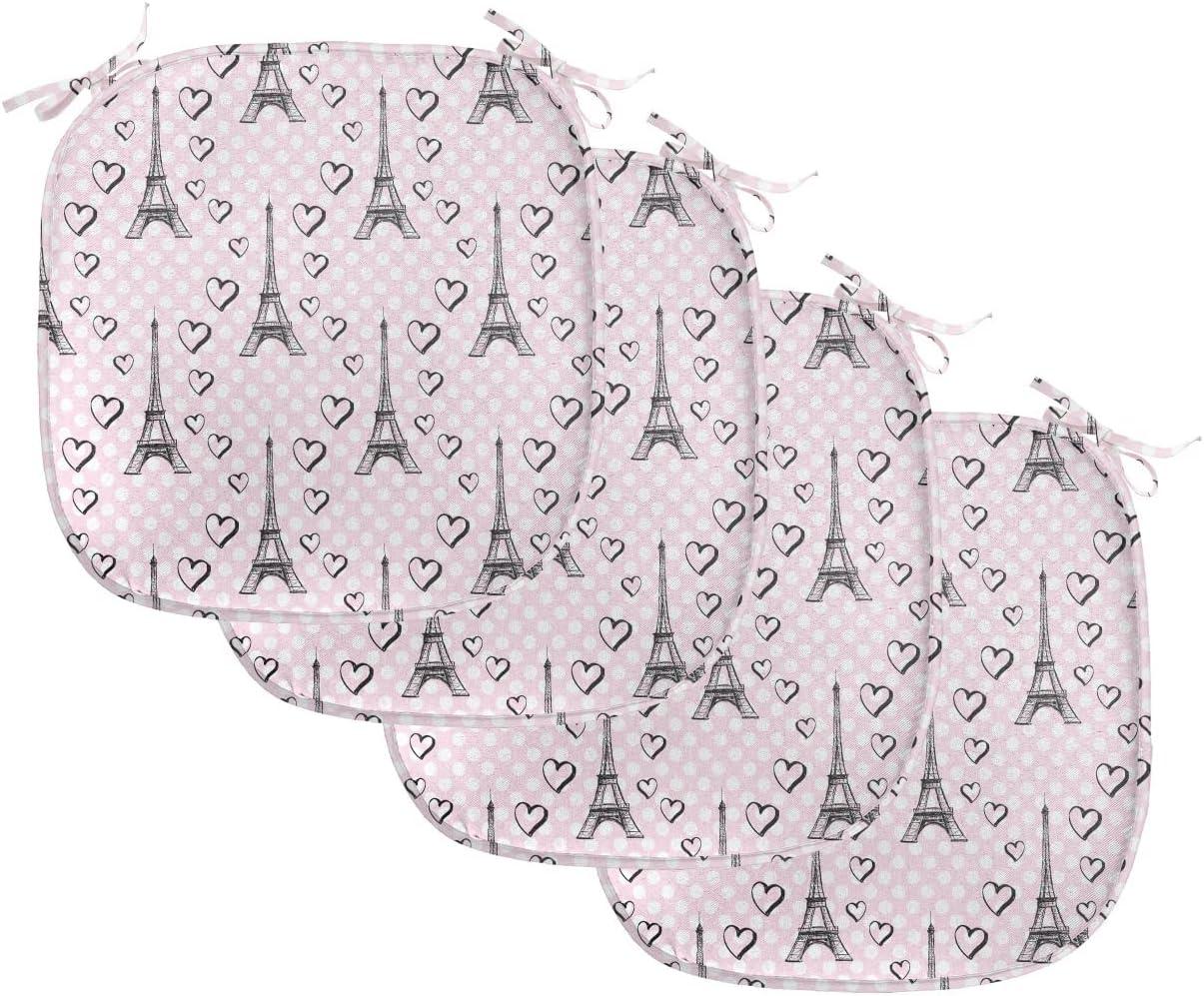 imageAmbesonne Love Chair Seating Cushion Set of 4 Hipster Hearts Pattern with Love You Texts Heart Shapes Valentines Day Theme AntiSlip Seat Padding for Kitchen amp Patio 16x16 Vermilion MulticolorPale Pink Black White