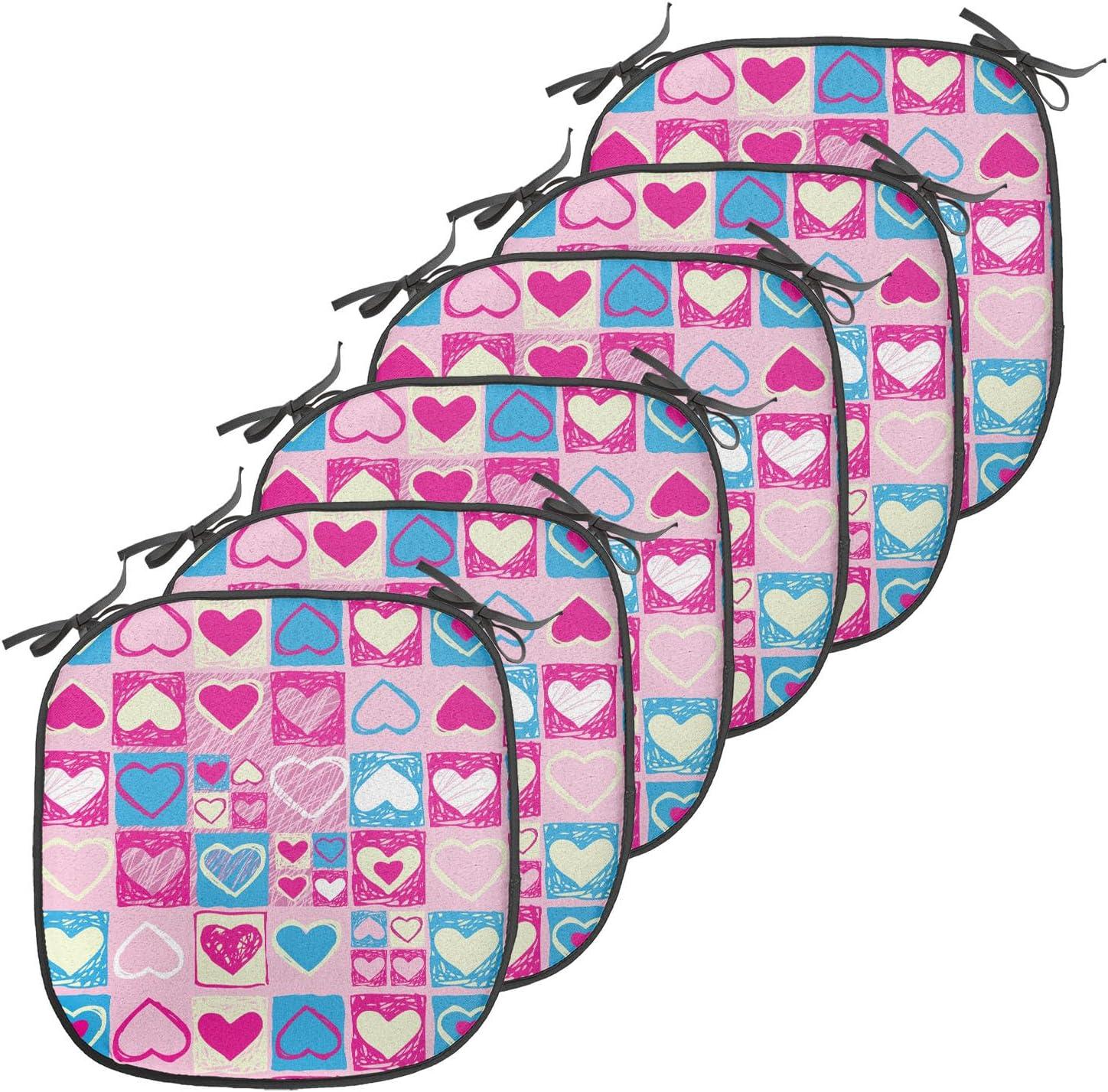 imageAmbesonne Love Chair Seating Cushion Set of 4 Hipster Hearts Pattern with Love You Texts Heart Shapes Valentines Day Theme AntiSlip Seat Padding for Kitchen amp Patio 16x16 Vermilion MulticolorPink Blue Cream