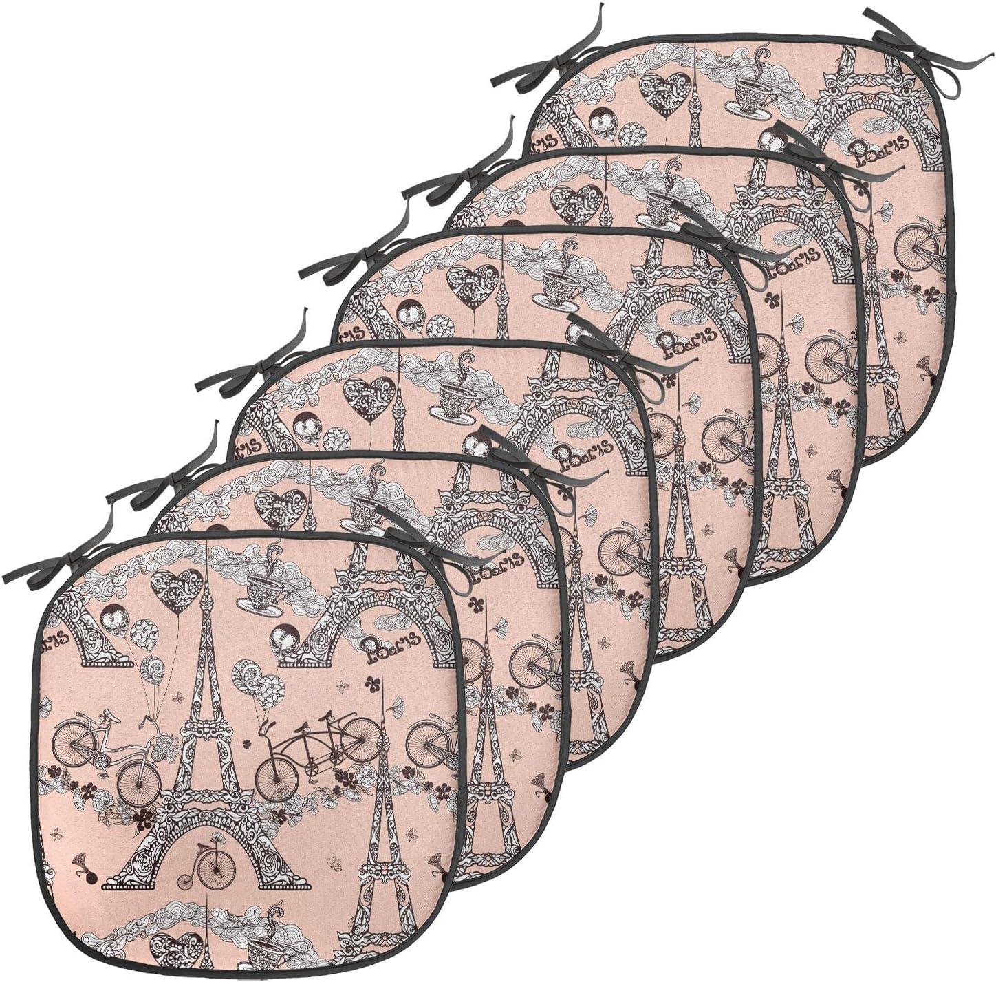 imageAmbesonne Love Chair Seating Cushion Set of 4 Hipster Hearts Pattern with Love You Texts Heart Shapes Valentines Day Theme AntiSlip Seat Padding for Kitchen amp Patio 16x16 Vermilion MulticolorPale Salmon Black White