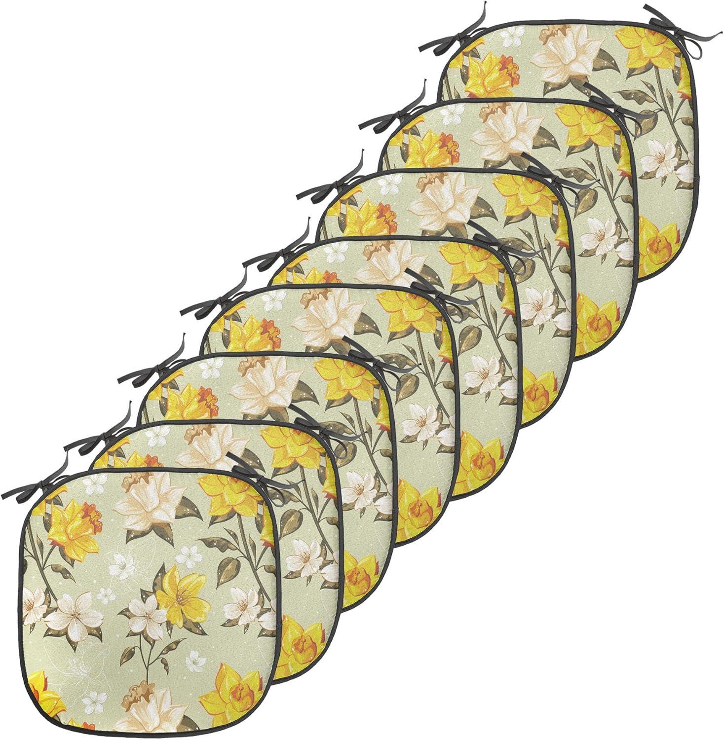 imageAmbesonne Love Chair Seating Cushion Set of 4 Hipster Hearts Pattern with Love You Texts Heart Shapes Valentines Day Theme AntiSlip Seat Padding for Kitchen amp Patio 16x16 Vermilion MulticolorYellow Cream Pale Green
