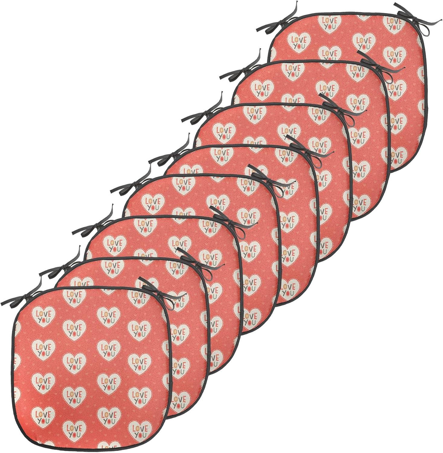 imageAmbesonne Love Chair Seating Cushion Set of 4 Hipster Hearts Pattern with Love You Texts Heart Shapes Valentines Day Theme AntiSlip Seat Padding for Kitchen amp Patio 16x16 Vermilion MulticolorVermilion Multicolor