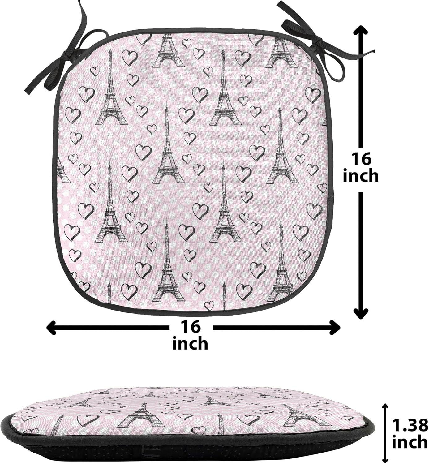 imageAmbesonne Love Chair Seating Cushion Set of 4 Hipster Hearts Pattern with Love You Texts Heart Shapes Valentines Day Theme AntiSlip Seat Padding for Kitchen amp Patio 16x16 Vermilion MulticolorPale Pink Black White
