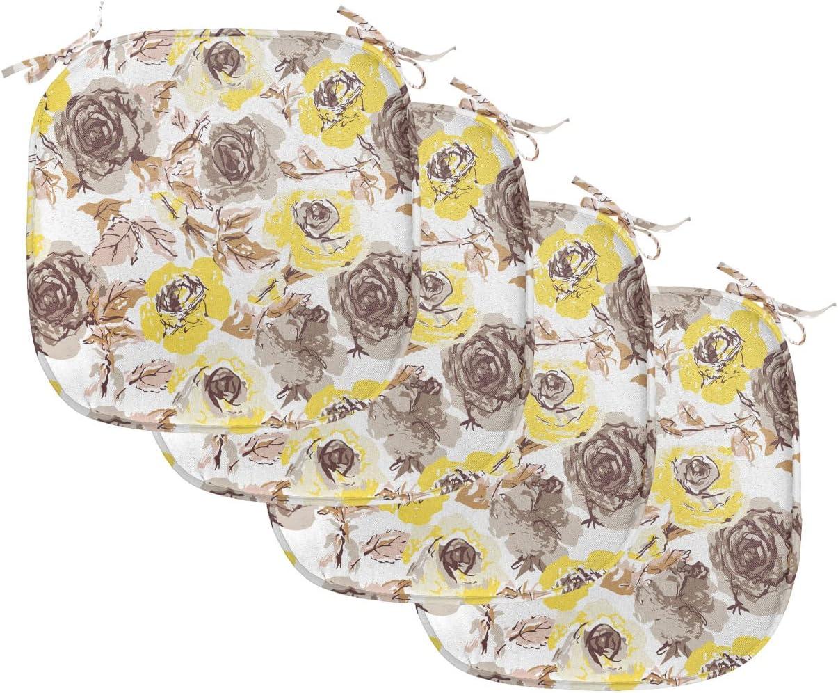 imageAmbesonne Love Chair Seating Cushion Set of 4 Hipster Hearts Pattern with Love You Texts Heart Shapes Valentines Day Theme AntiSlip Seat Padding for Kitchen amp Patio 16x16 Vermilion MulticolorYellow Beige Brown