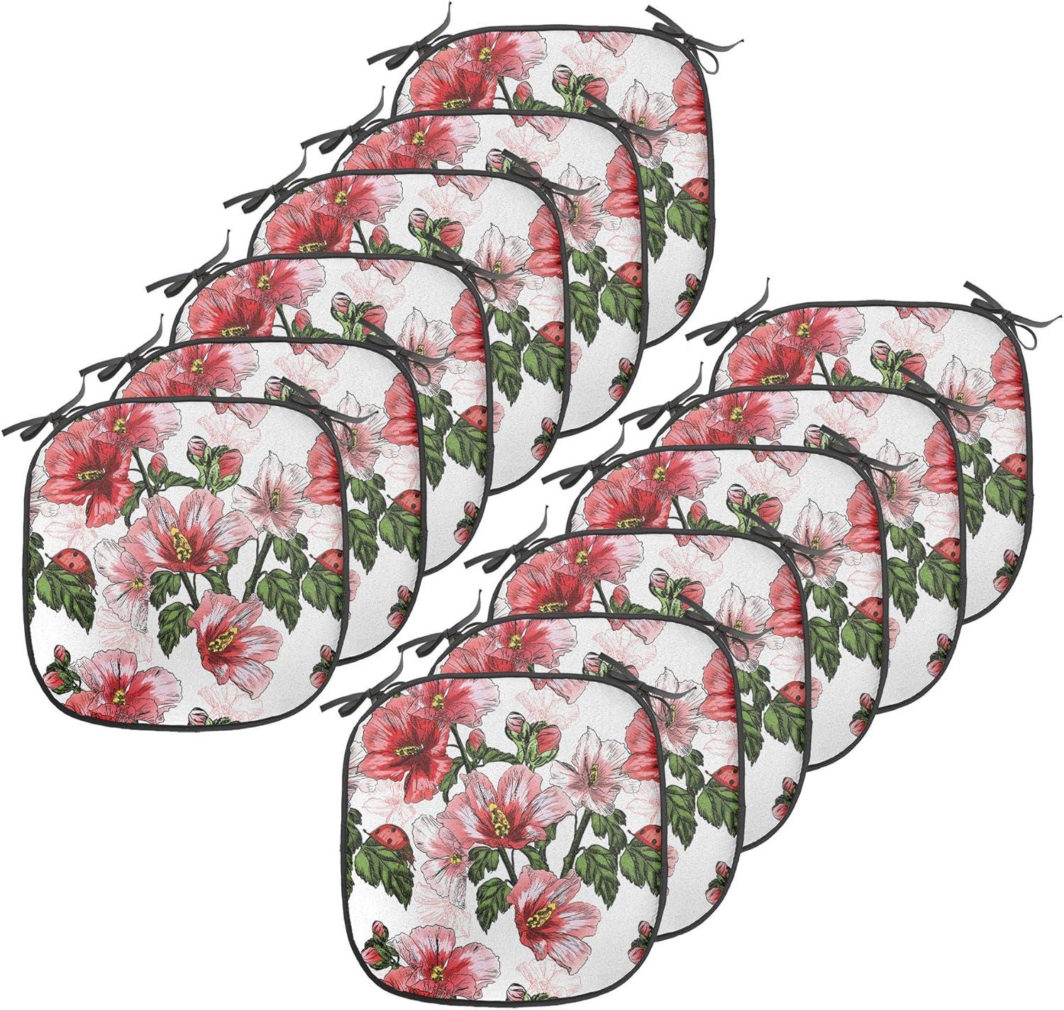 imageAmbesonne Love Chair Seating Cushion Set of 4 Hipster Hearts Pattern with Love You Texts Heart Shapes Valentines Day Theme AntiSlip Seat Padding for Kitchen amp Patio 16x16 Vermilion MulticolorRed Coral Green