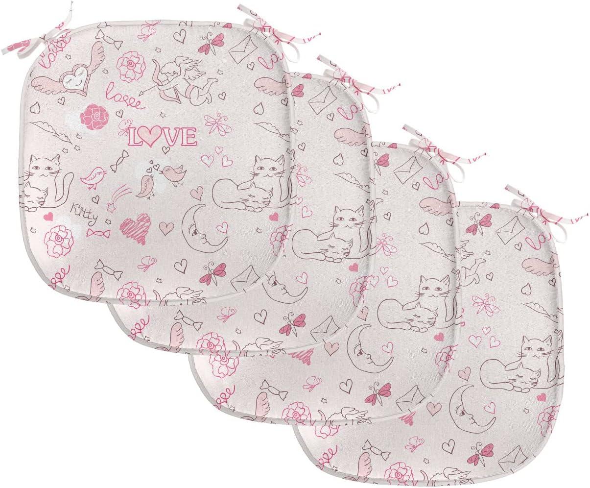 imageAmbesonne Love Chair Seating Cushion Set of 4 Hipster Hearts Pattern with Love You Texts Heart Shapes Valentines Day Theme AntiSlip Seat Padding for Kitchen amp Patio 16x16 Vermilion MulticolorPale Coral Pink Brown