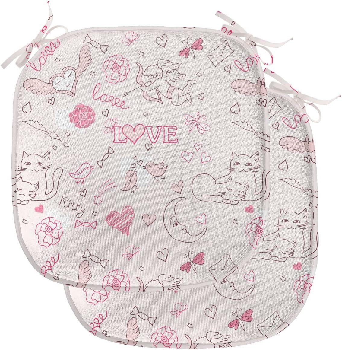 imageAmbesonne Love Chair Seating Cushion Set of 4 Hipster Hearts Pattern with Love You Texts Heart Shapes Valentines Day Theme AntiSlip Seat Padding for Kitchen amp Patio 16x16 Vermilion MulticolorPale Coral Pink Brown